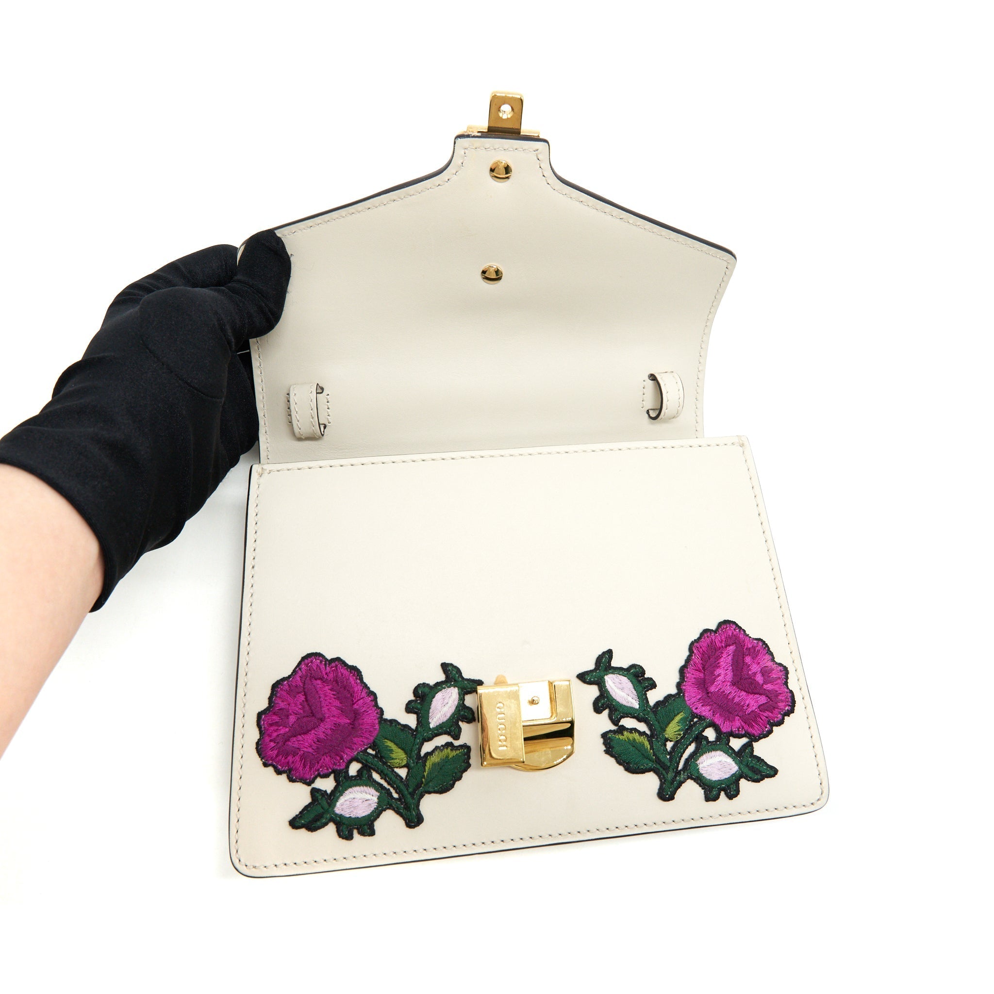 GUCCI SYLVIE EMBROIDERED MINI BAG WHITE