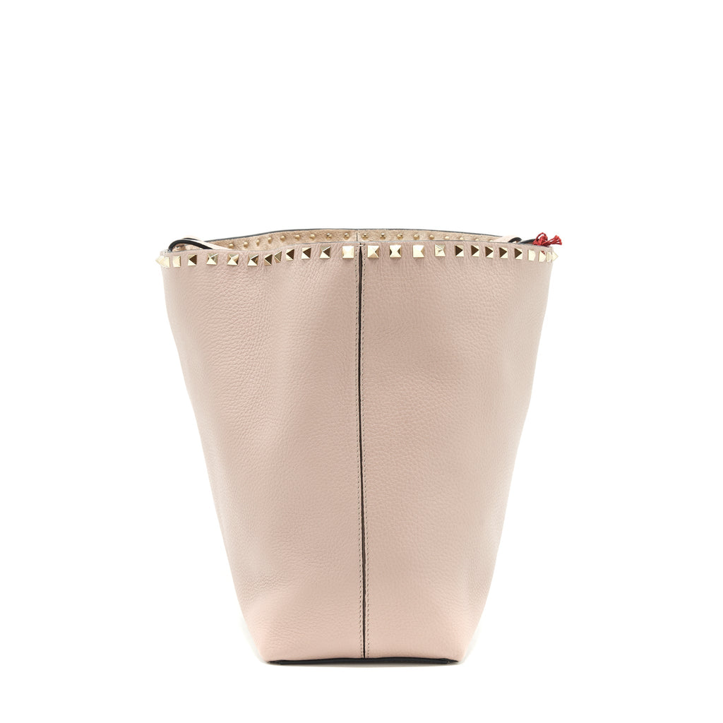 VALENTINO LARGE ROCK-STUD LEATHER TOTE PALE PINK
