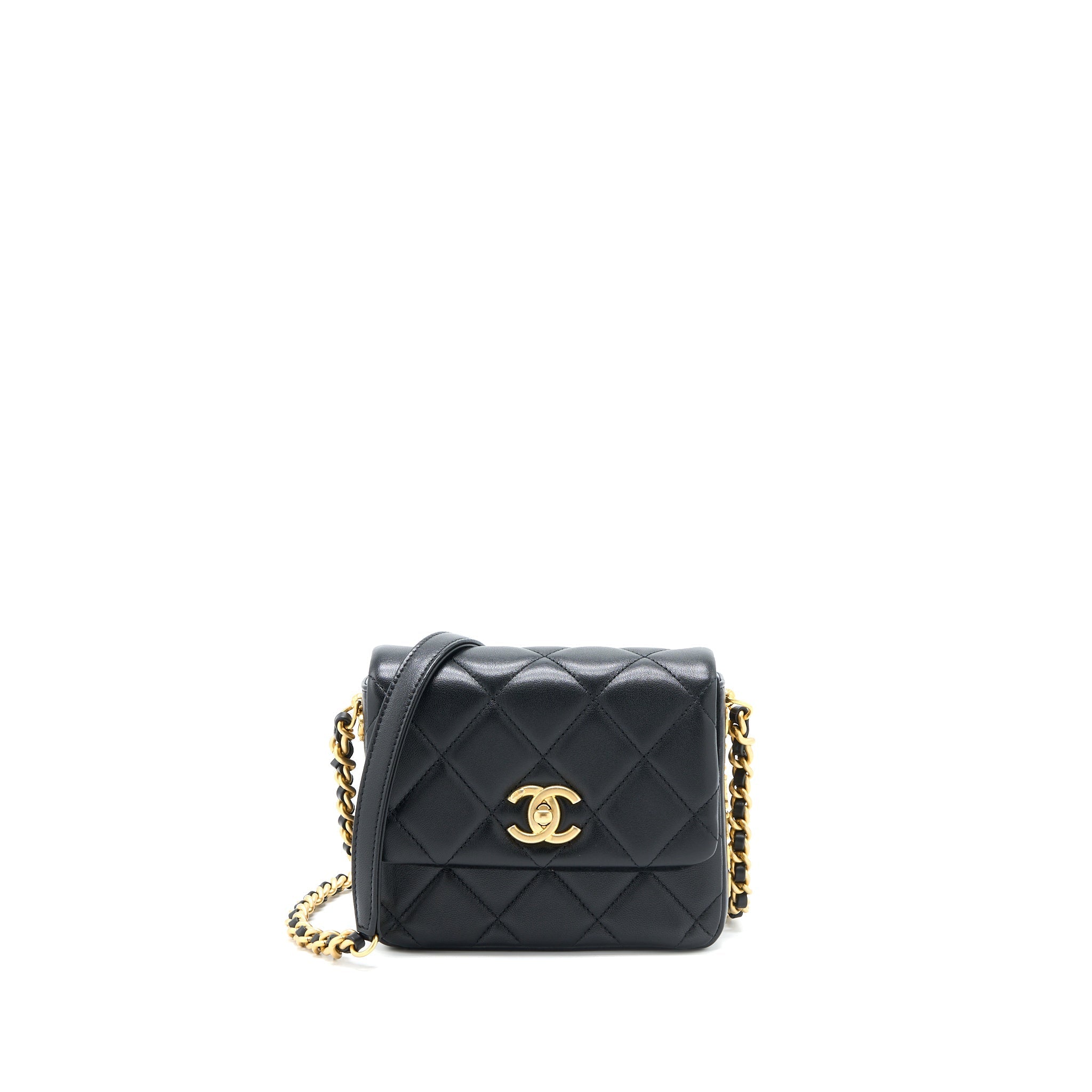 CHANEL 21B SEASONAL QUILTED SQUARE FLAP BAG LAMBSKIN BLACK BRUSHED GHW (MICROCHIP)