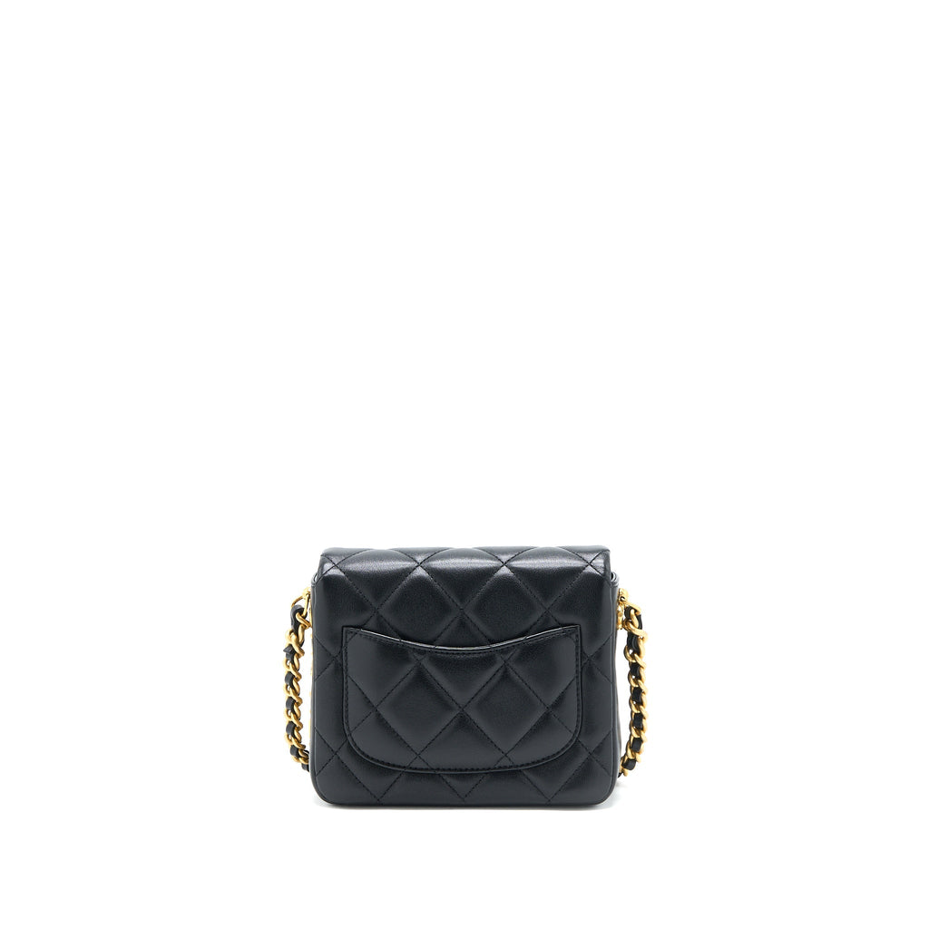 CHANEL 21B SEASONAL QUILTED SQUARE FLAP BAG LAMBSKIN BLACK BRUSHED GHW (MICROCHIP)