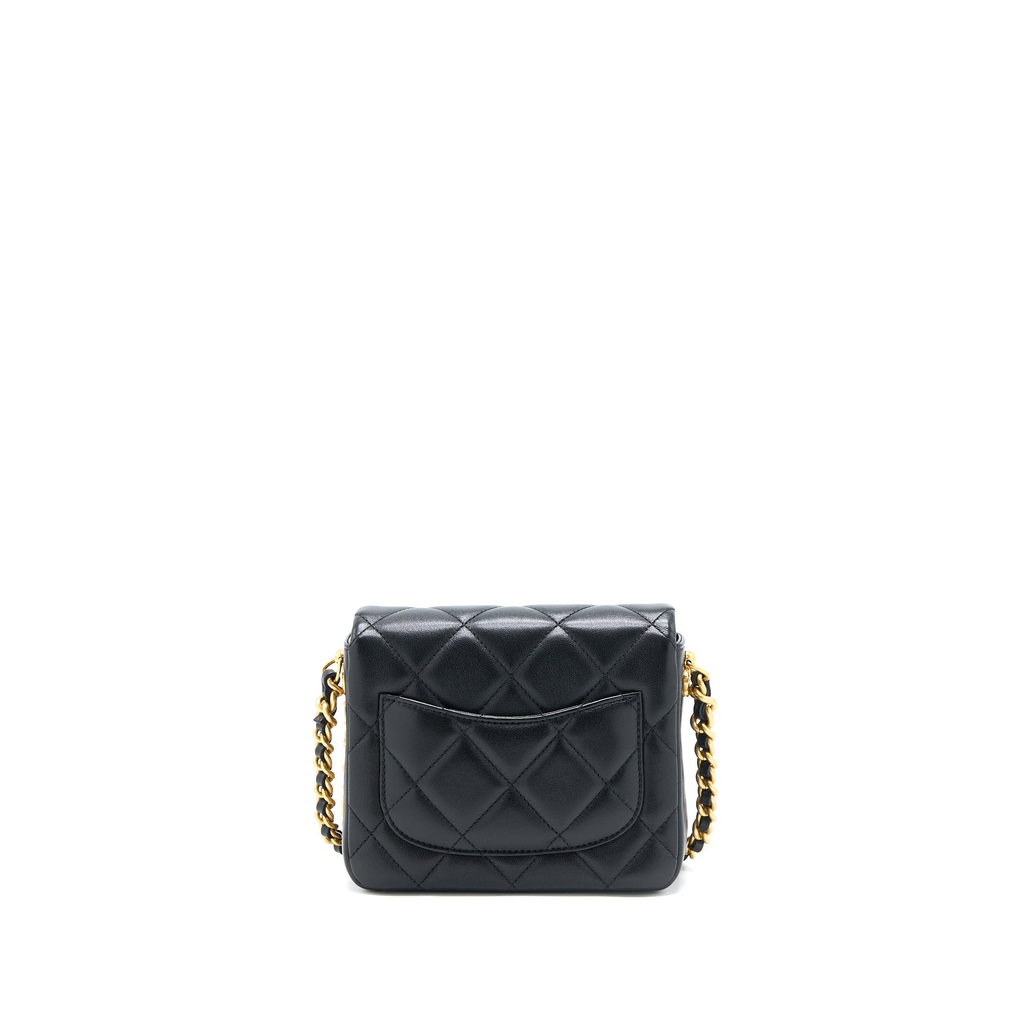 CHANEL 21B SEASONAL QUILTED SQUARE FLAP BAG LAMBSKIN BLACK BRUSHED GHW (MICROCHIP)