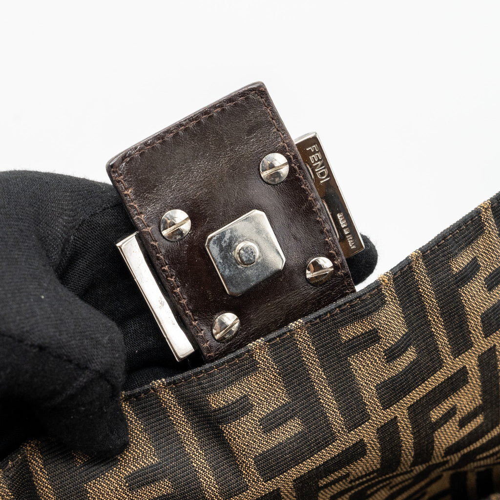 FENDI VINTAGE SHOULDER BAG FF JACQUARD CANVAS BROWN SHW