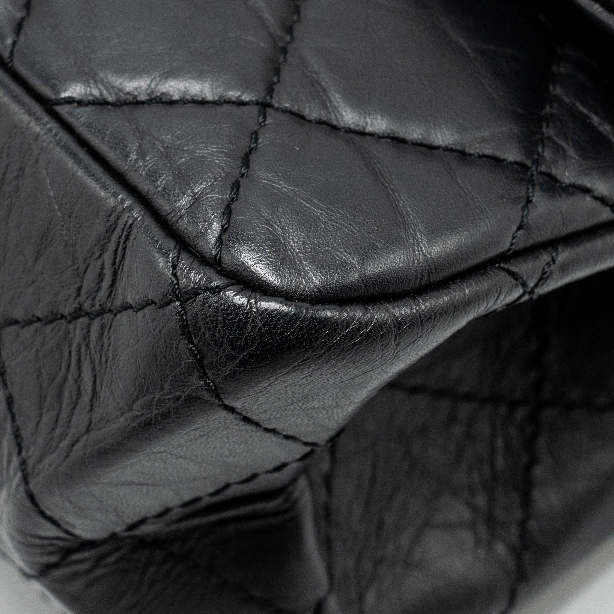 CHANEL 2.55 227 REISSUE FLAP BAG AGED CALFSKIN BLACK RUTHENIUM HARDWARE