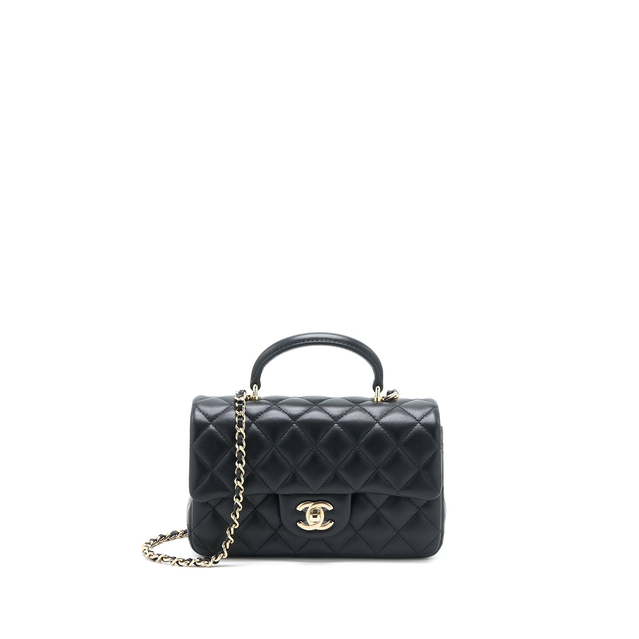 CHANEL TOP HANDLE MINI RECTANGULAR FLAP BAG LAMBSKIN BLACK LGHW (MICROCHIP)