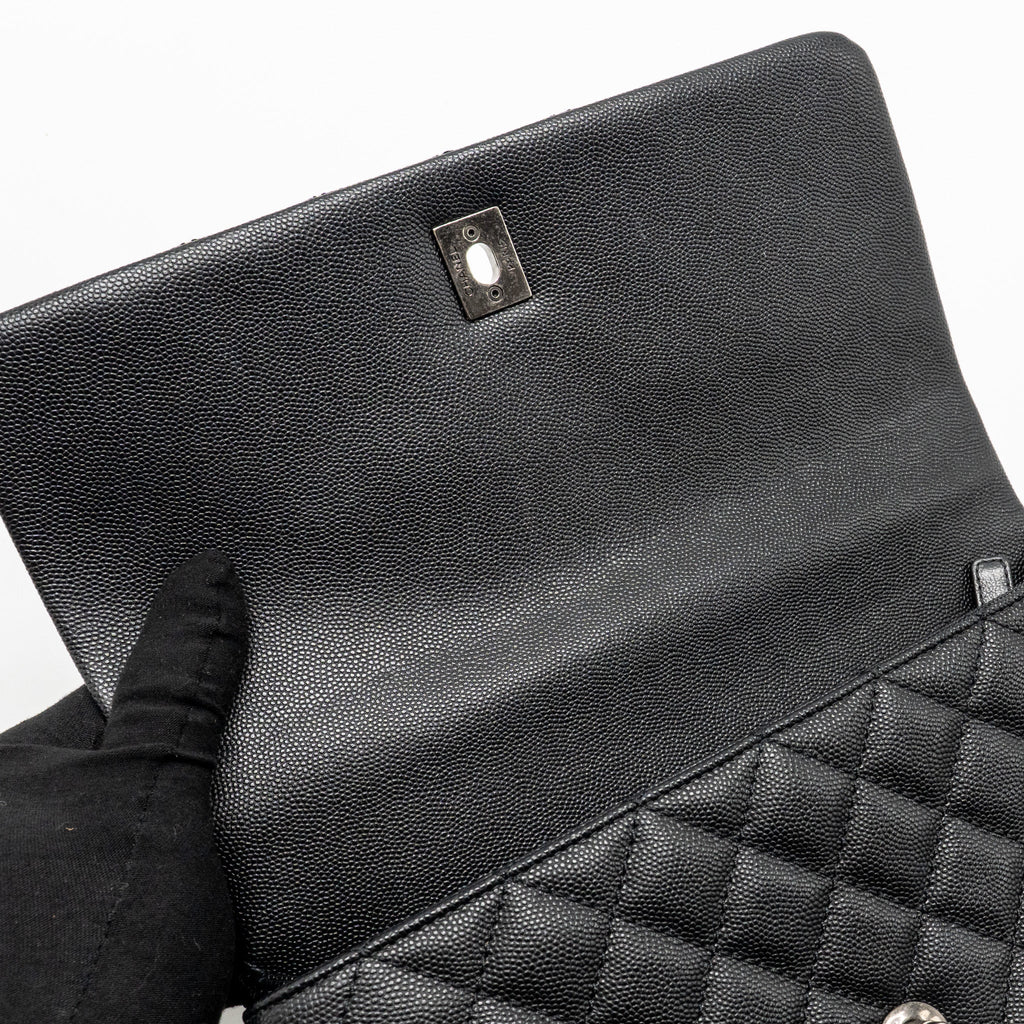 CHANEL MEDIUM COCO HANDLE FLAP BAG LIZARD EMBOSSED HANDLE CAVIAR BLACK RUTHENIUM HARDWARE
