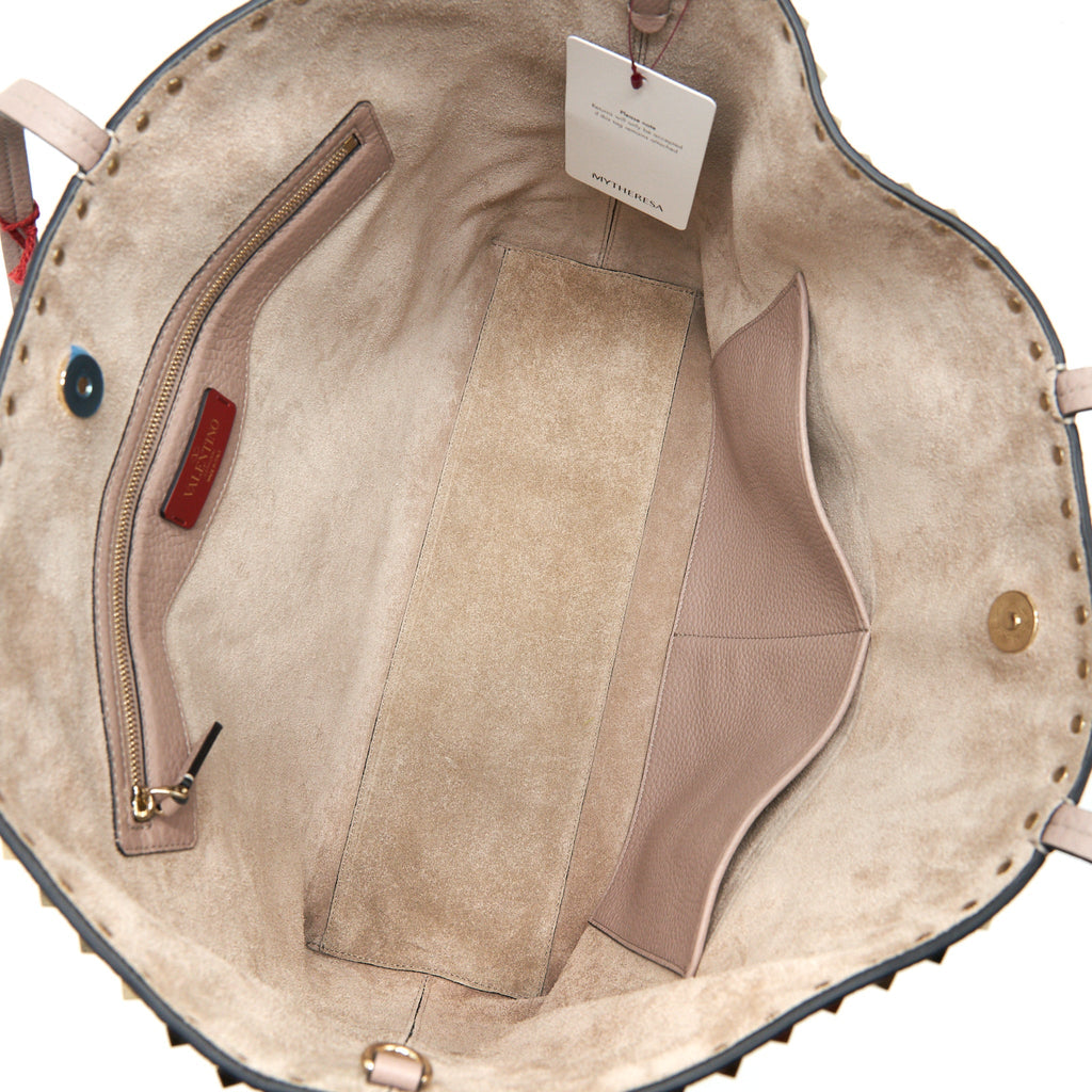 VALENTINO LARGE ROCK-STUD LEATHER TOTE PALE PINK