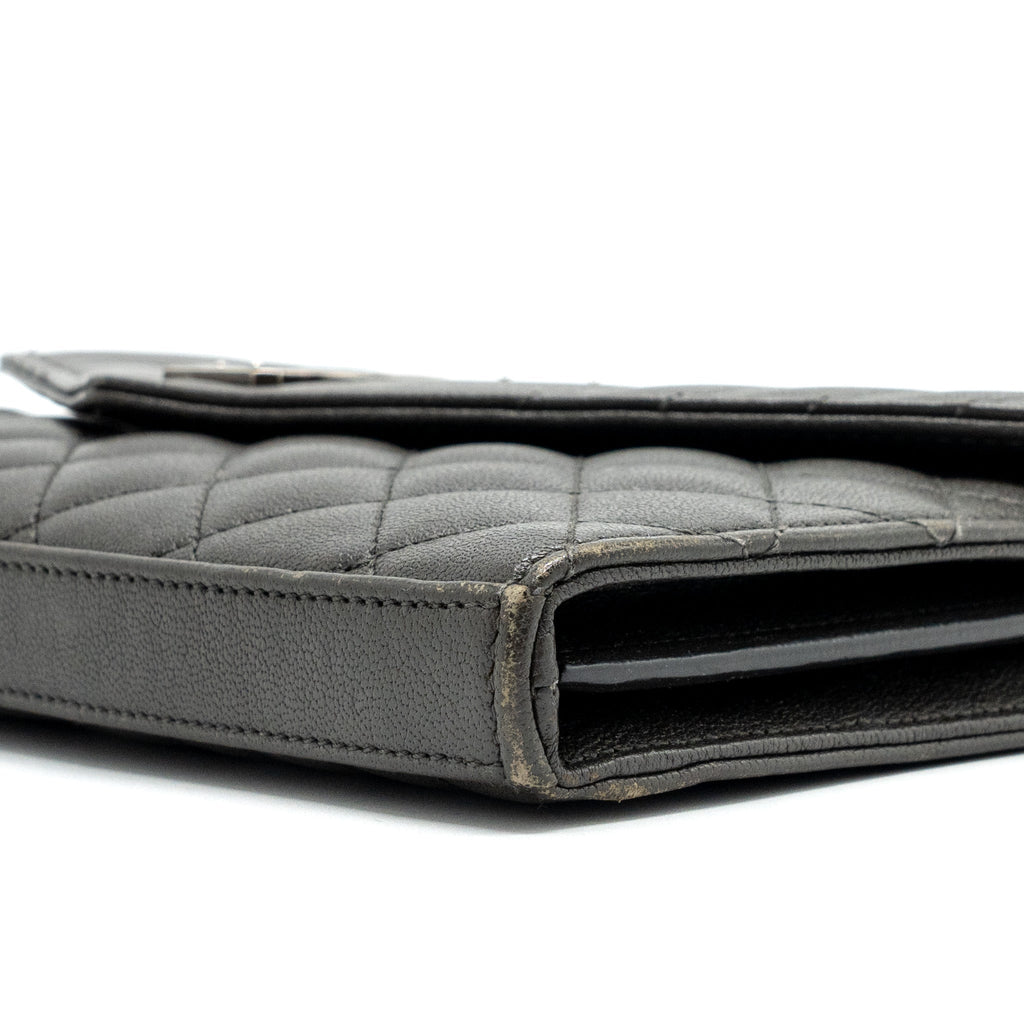 SAINT LAURENT/YSL ENVELOP CHAIN BAG CALFSKIN DARK GREY SHW
