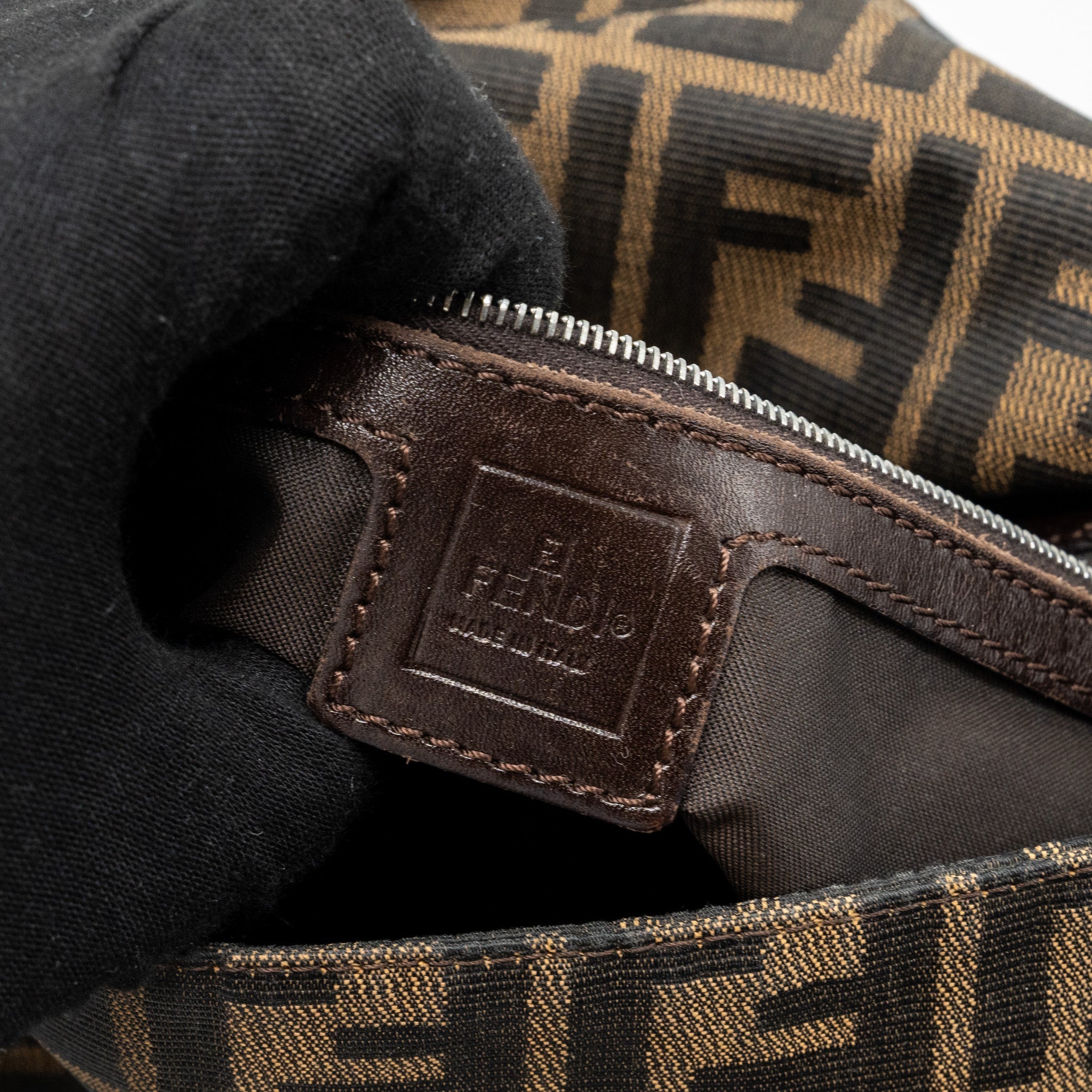 FENDI VINTAGE SHOULDER BAG FF JACQUARD CANVAS BROWN SHW