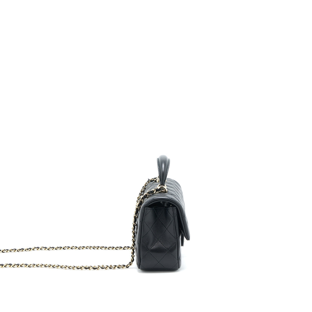 CHANEL TOP HANDLE MINI RECTANGULAR FLAP BAG LAMBSKIN BLACK LGHW (MICROCHIP)