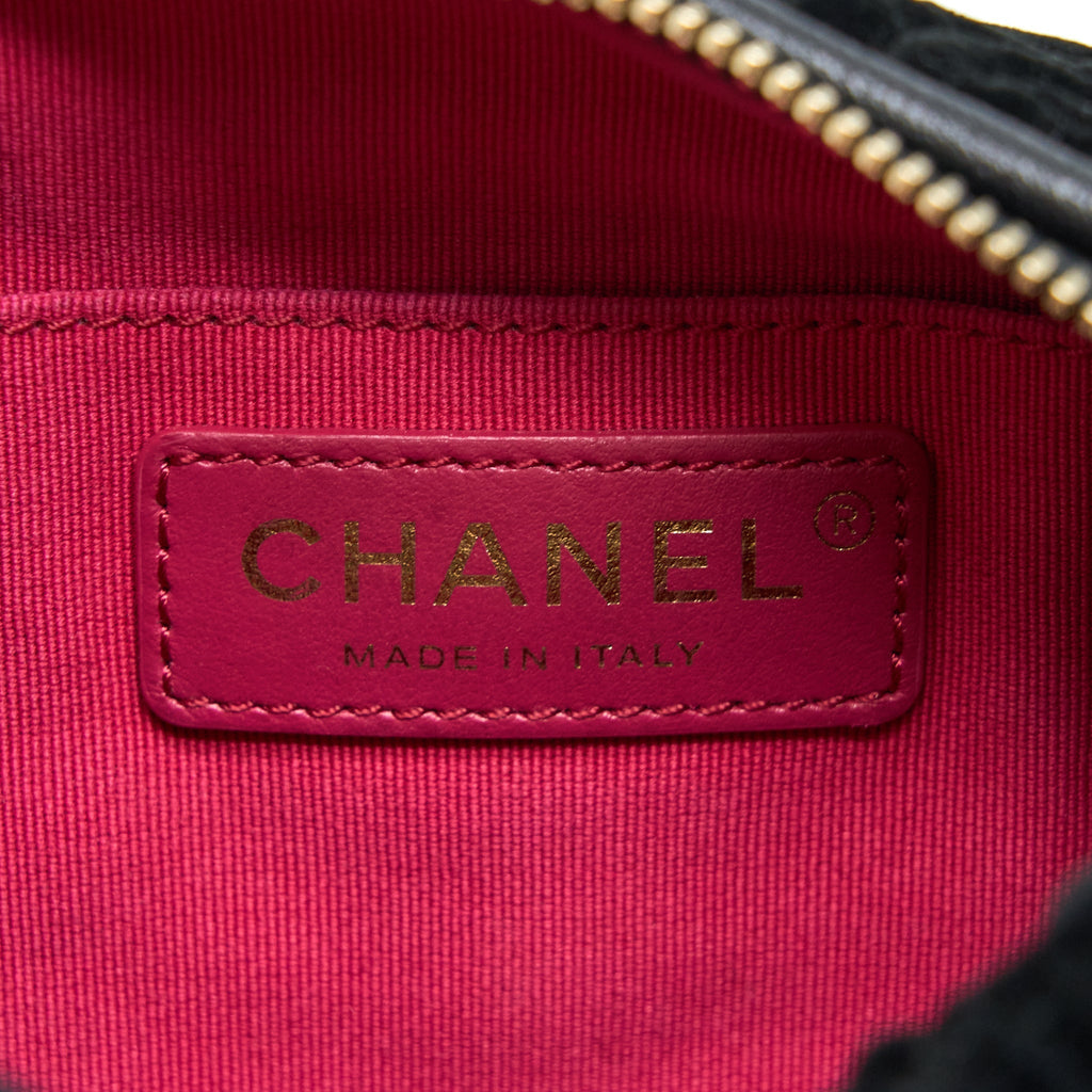 CHANEL MINI BOSTON BAG WITH CHAIN CAMELLIA VELVET BLACK GHW (MICROCHIP)