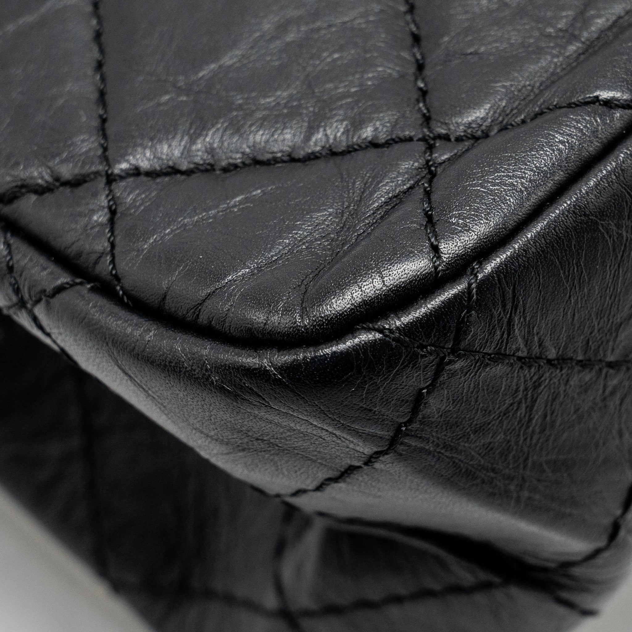 CHANEL 2.55 227 REISSUE FLAP BAG AGED CALFSKIN BLACK RUTHENIUM HARDWARE