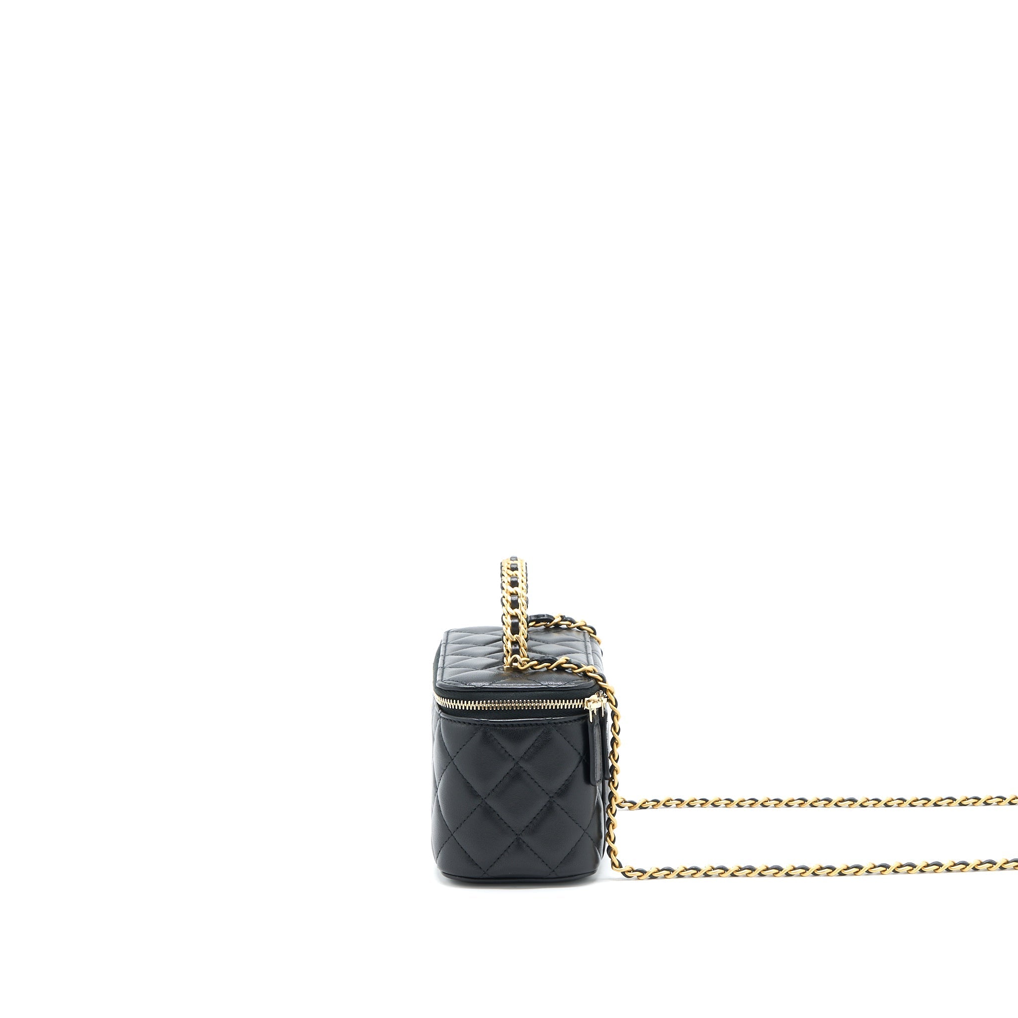 CHANEL TOP TWIST CHAIN HANDLE LONG VANITY WITH CHAIN LAMBSKIN BLACK BRUSHED GHW (MICROCHIP)