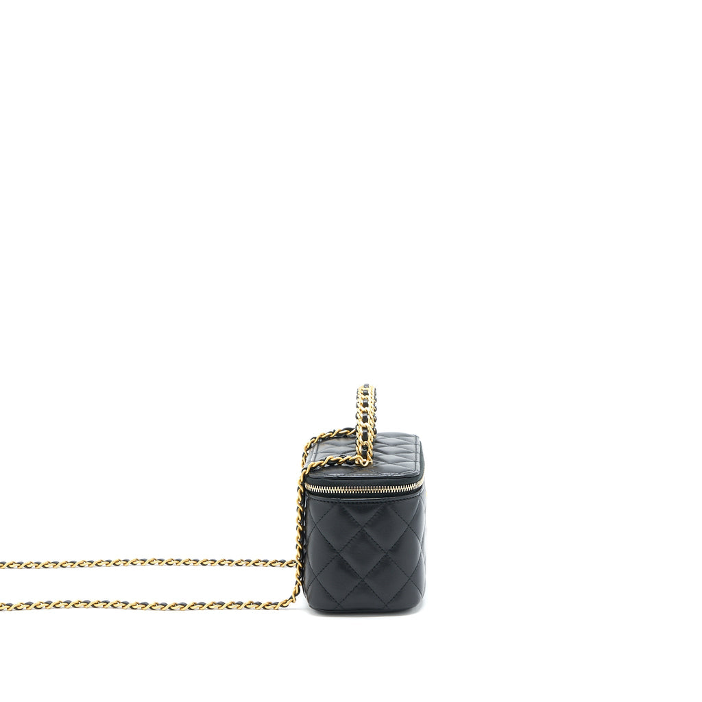 CHANEL TOP TWIST CHAIN HANDLE LONG VANITY WITH CHAIN LAMBSKIN BLACK BRUSHED GHW (MICROCHIP)