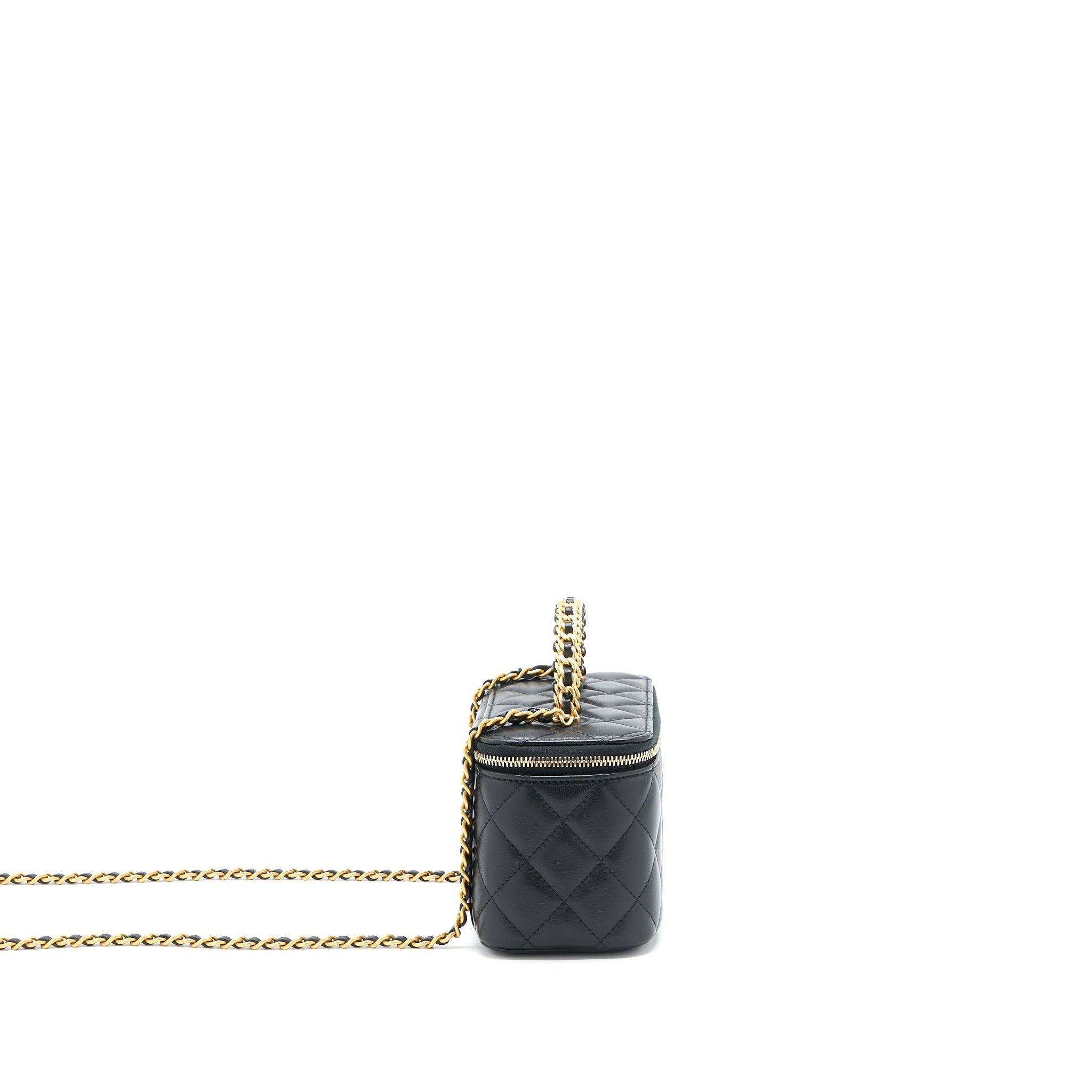 CHANEL TOP TWIST CHAIN HANDLE LONG VANITY WITH CHAIN LAMBSKIN BLACK BRUSHED GHW (MICROCHIP)