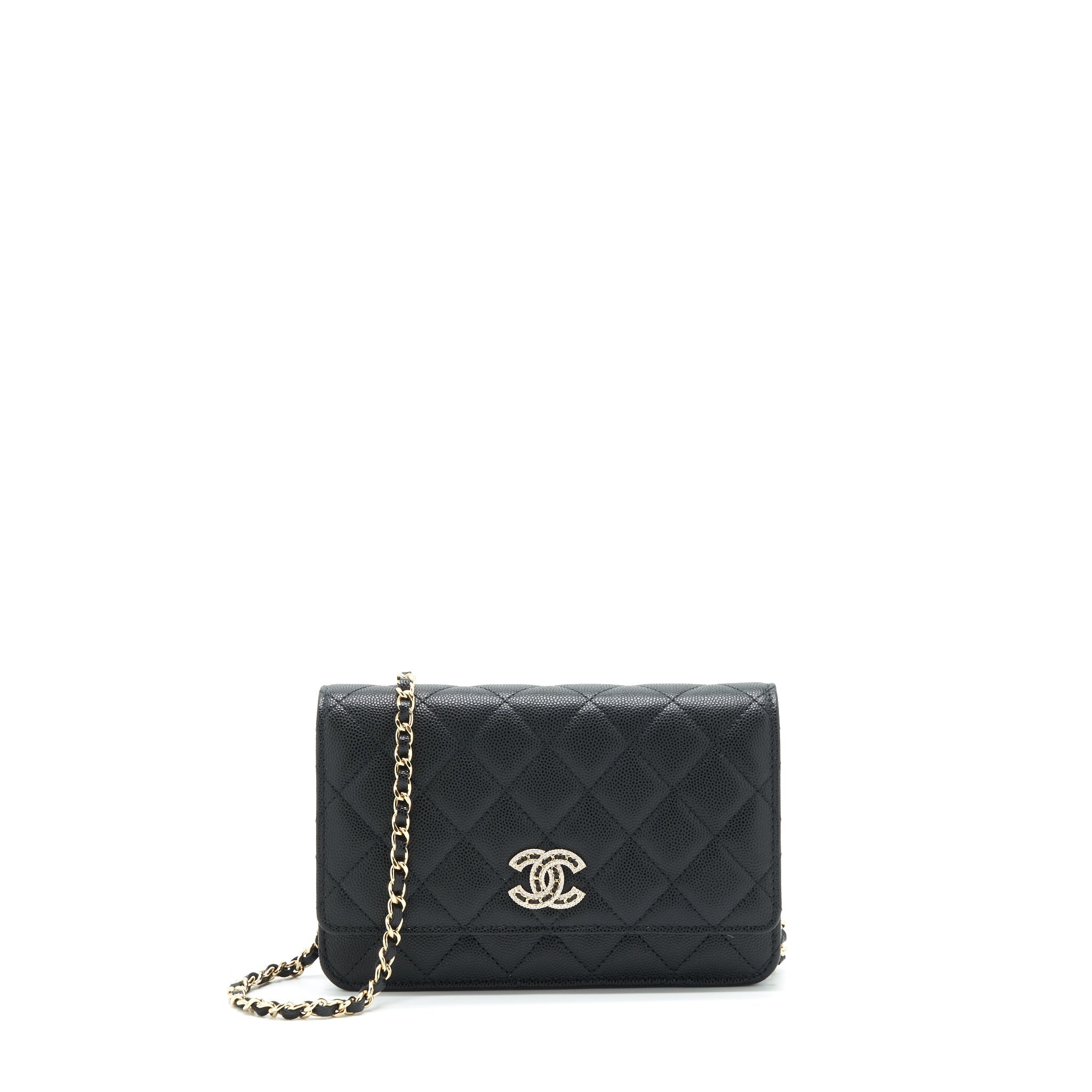 CHANEL 22S DETAILED LOGO WALLET ON CHAIN CAVIAR BLACK LGHW