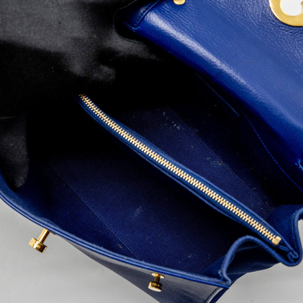 SAINT LAURENT/YSL MUSE TWO TOTE BAG CALFSKIN BLUE GHW