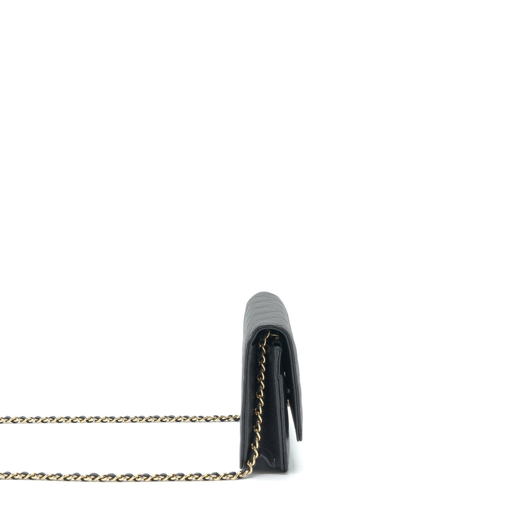 CHANEL 22S DETAILED LOGO WALLET ON CHAIN CAVIAR BLACK LGHW