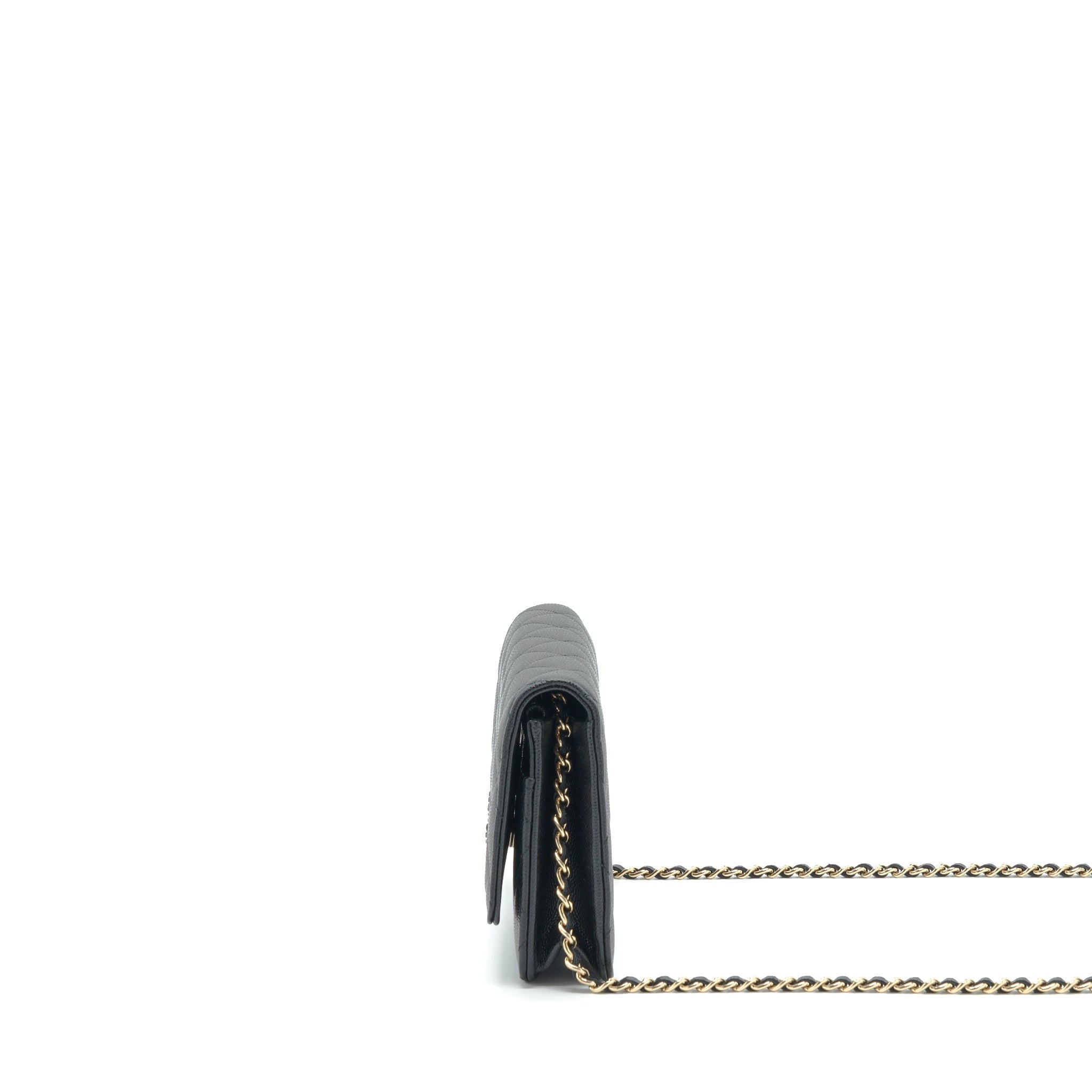 CHANEL 22S DETAILED LOGO WALLET ON CHAIN CAVIAR BLACK LGHW