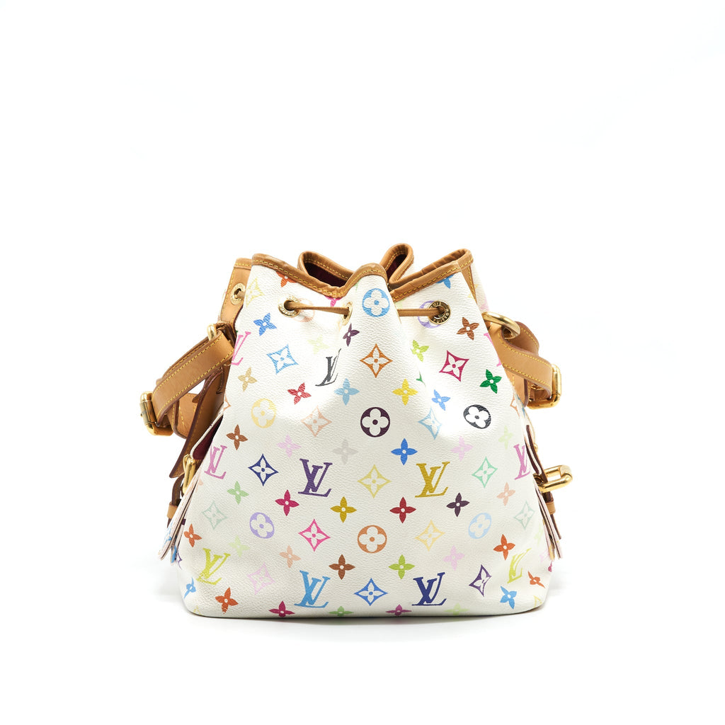 LOUIS VUITTON PETIT NOE SHOULDER BAG MONOGRAM CANVAS MULTICOLOR WHITE