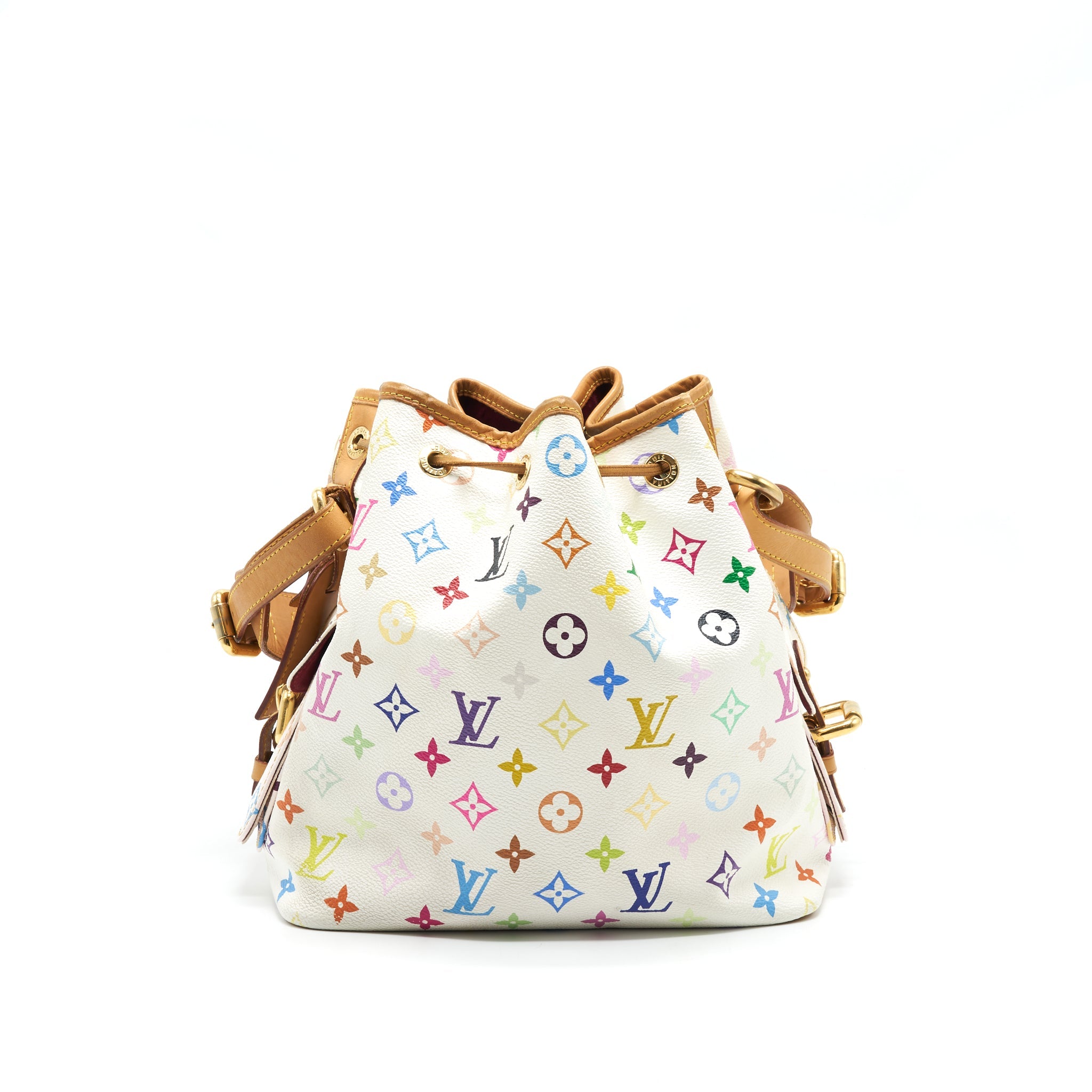 LOUIS VUITTON PETIT NOE SHOULDER BAG MONOGRAM CANVAS MULTICOLOR WHITE