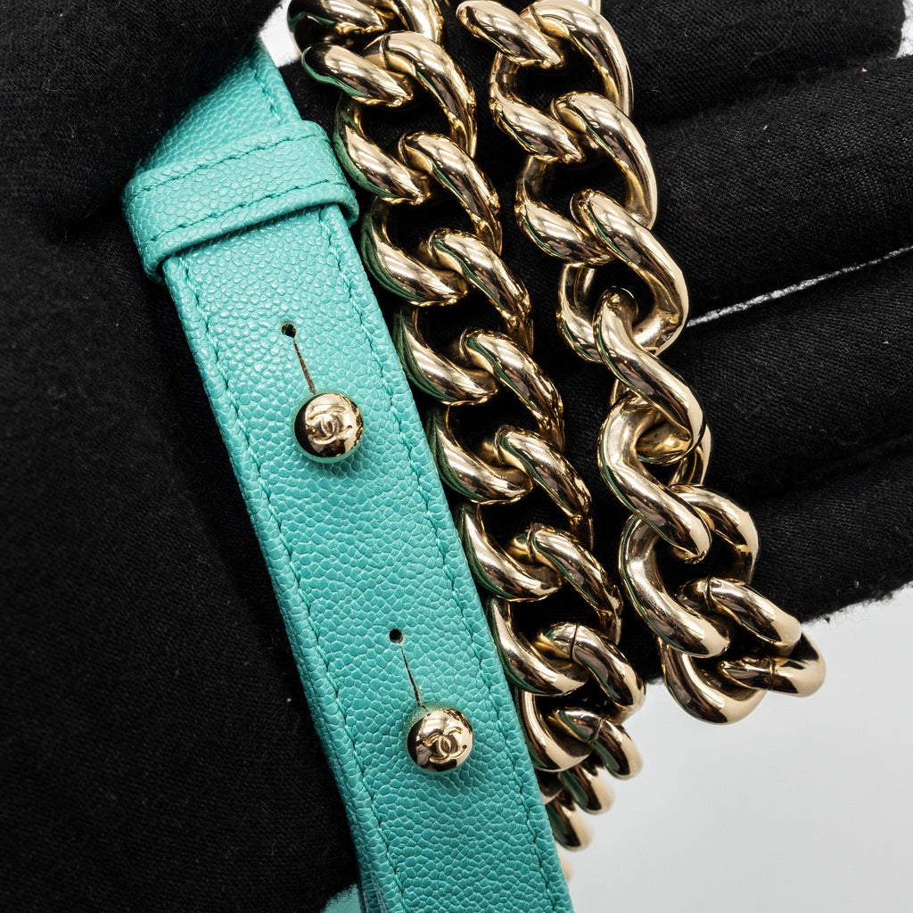 CHANEL CHEVRON SMALL BOY BAG CAVIAR LIGHT GREEN LGHW
