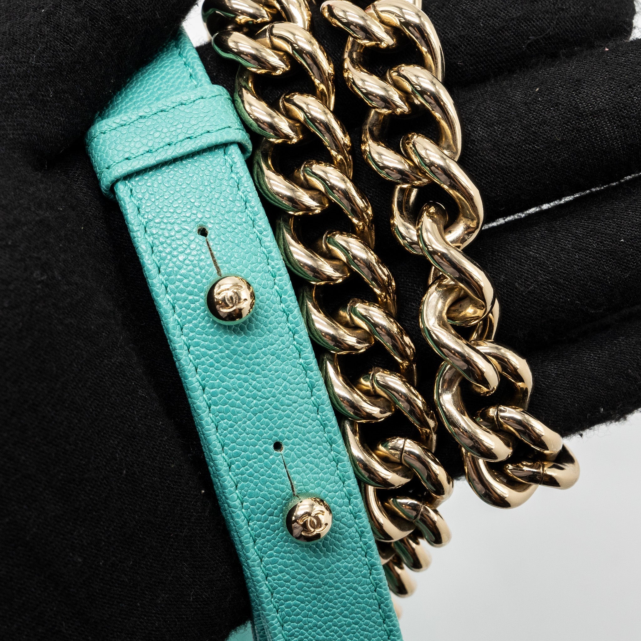 CHANEL CHEVRON SMALL BOY BAG CAVIAR LIGHT GREEN LGHW