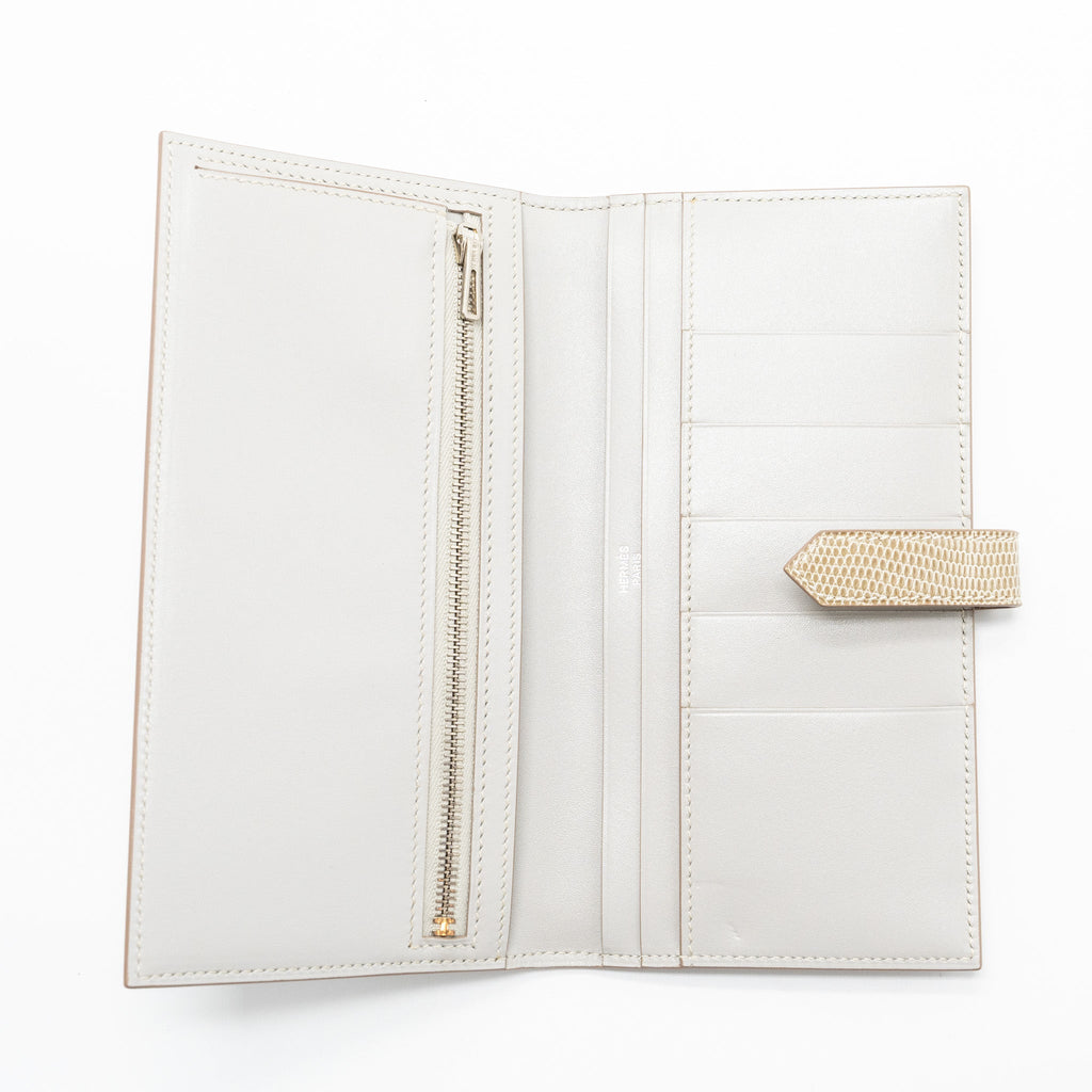 HERMES BEARN LONG WALLET TADELAKT/LIZARD GRIS PERLE/FICELLE SHW