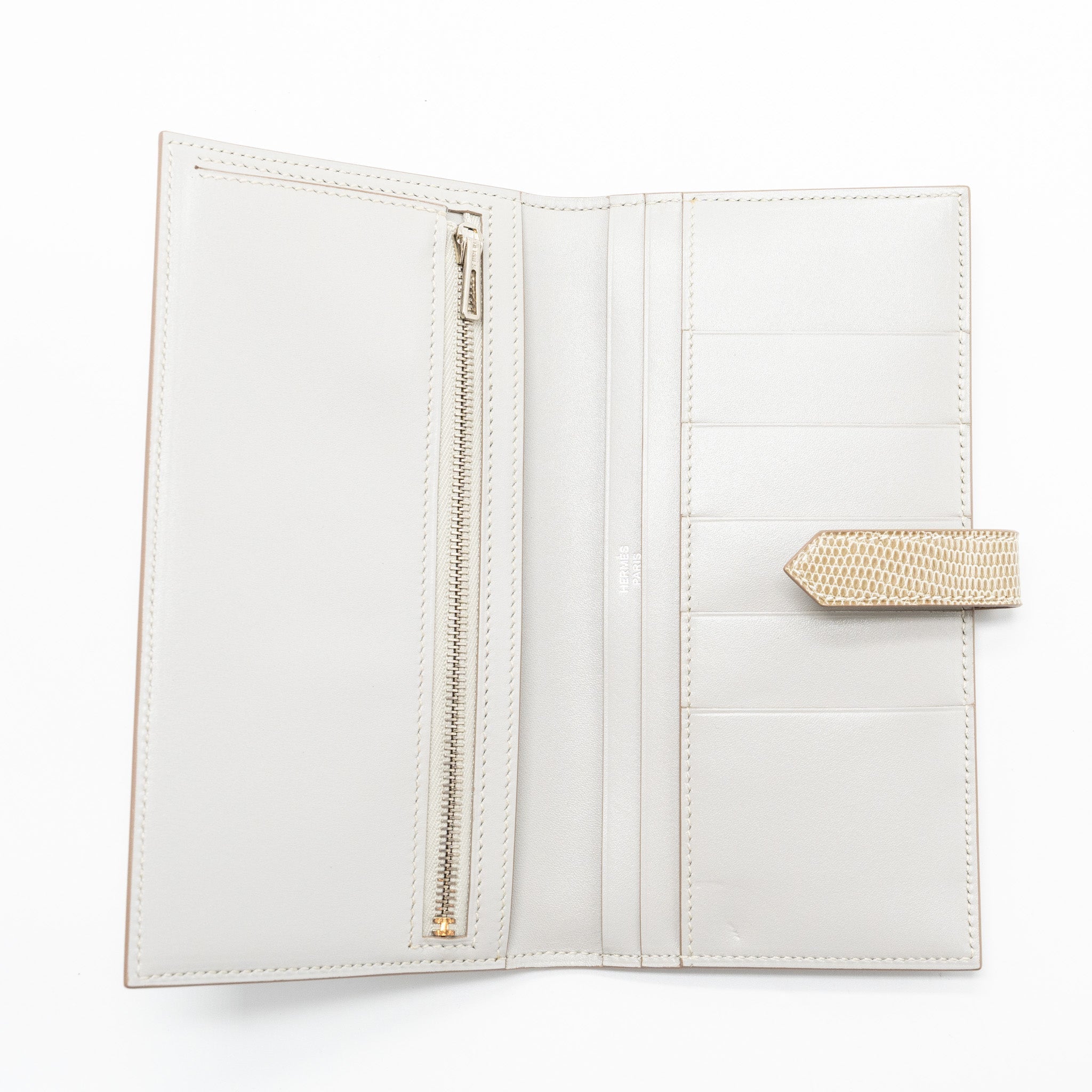 HERMES BEARN LONG WALLET TADELAKT/LIZARD GRIS PERLE/FICELLE SHW