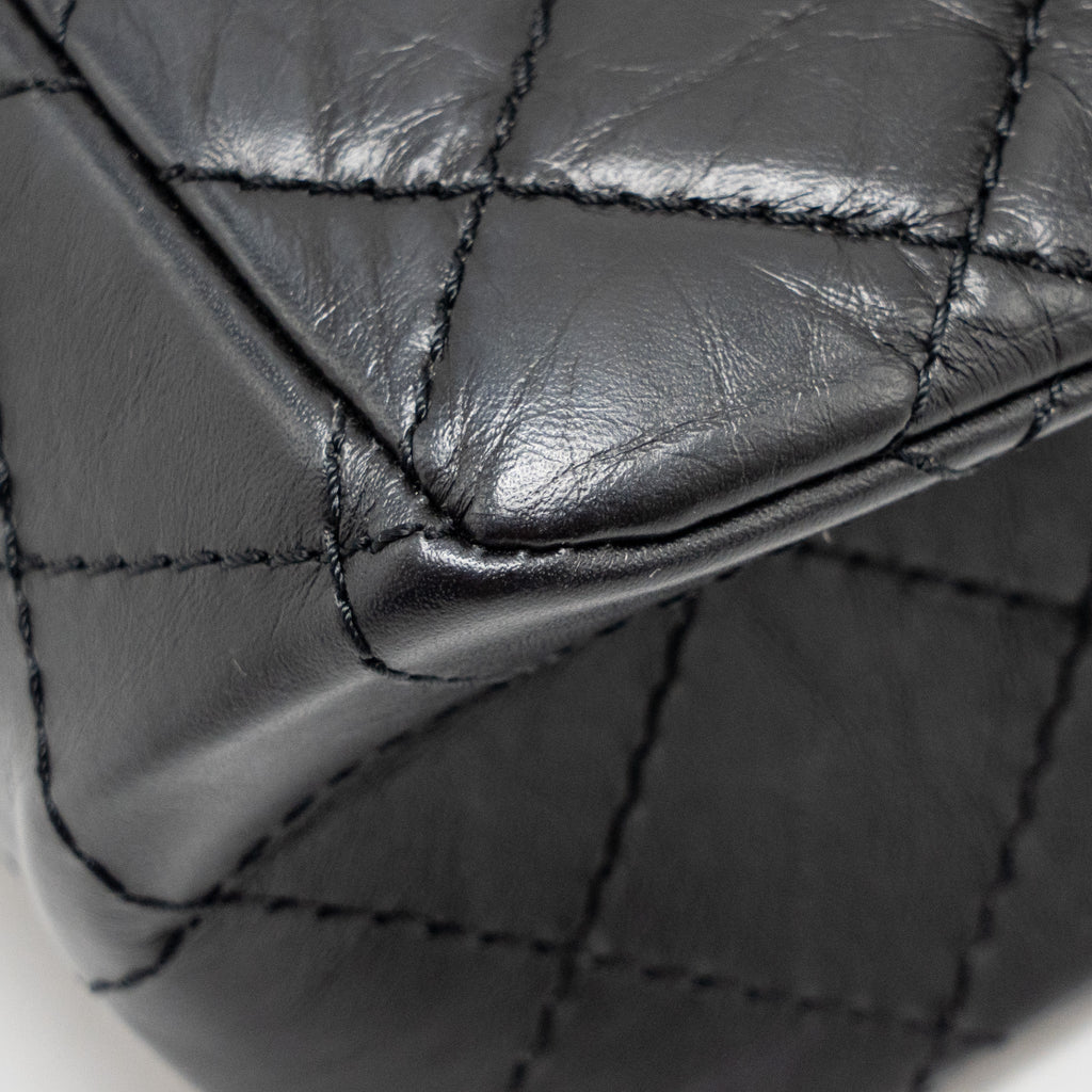 CHANEL LARGE 2.55 REISSUE FLAP BAG AGED CALFSKIN BLACK GHW