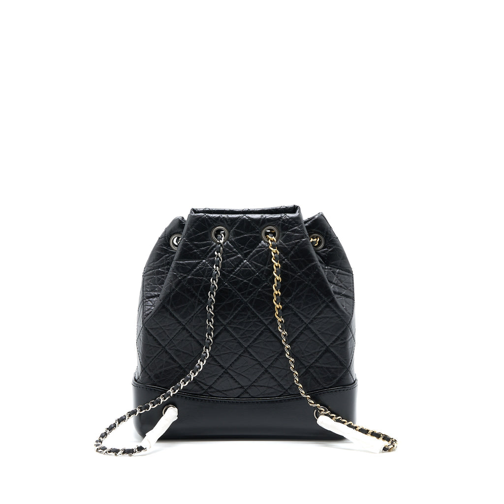 CHANEL SMALL GABRIELLE BACKPACK AGED CALFSKIN BLACK MULTICOLOUR HARDWARE (MICROCHIP)