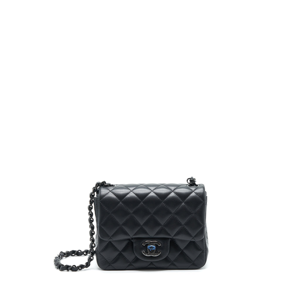 CHANEL MINI SQUARE FLAP BAG LAMBSKIN SO BLACK
