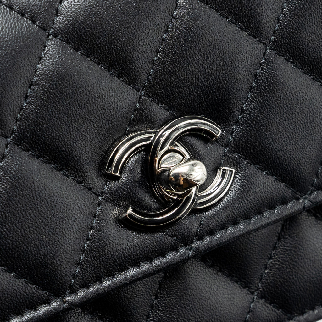 CHANEL TOP HANDLE MINI WALLET ON CHAIN FLAP BAG LAMBSKIN BLACK SHW (MICROCHIP)