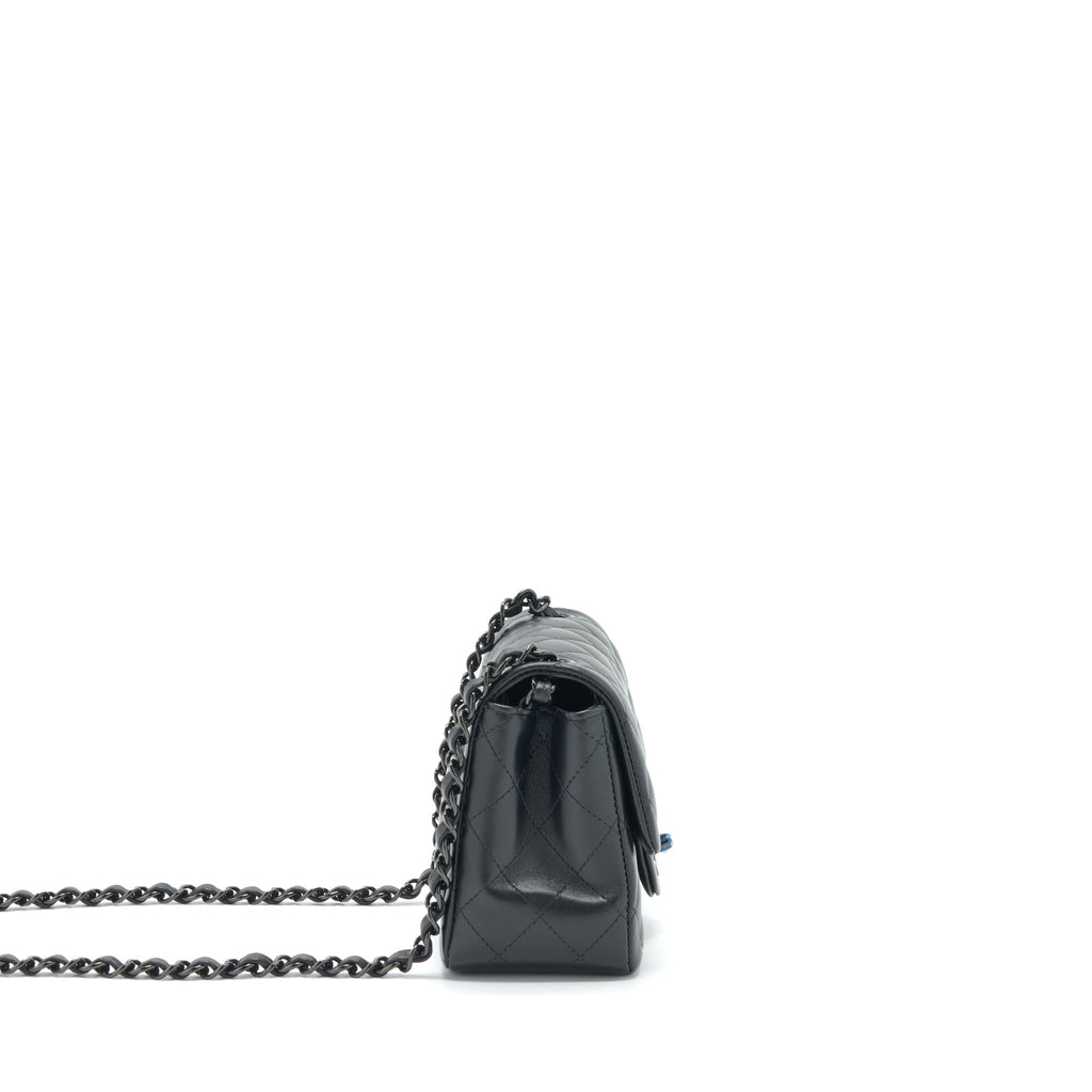 CHANEL MINI SQUARE FLAP BAG LAMBSKIN SO BLACK