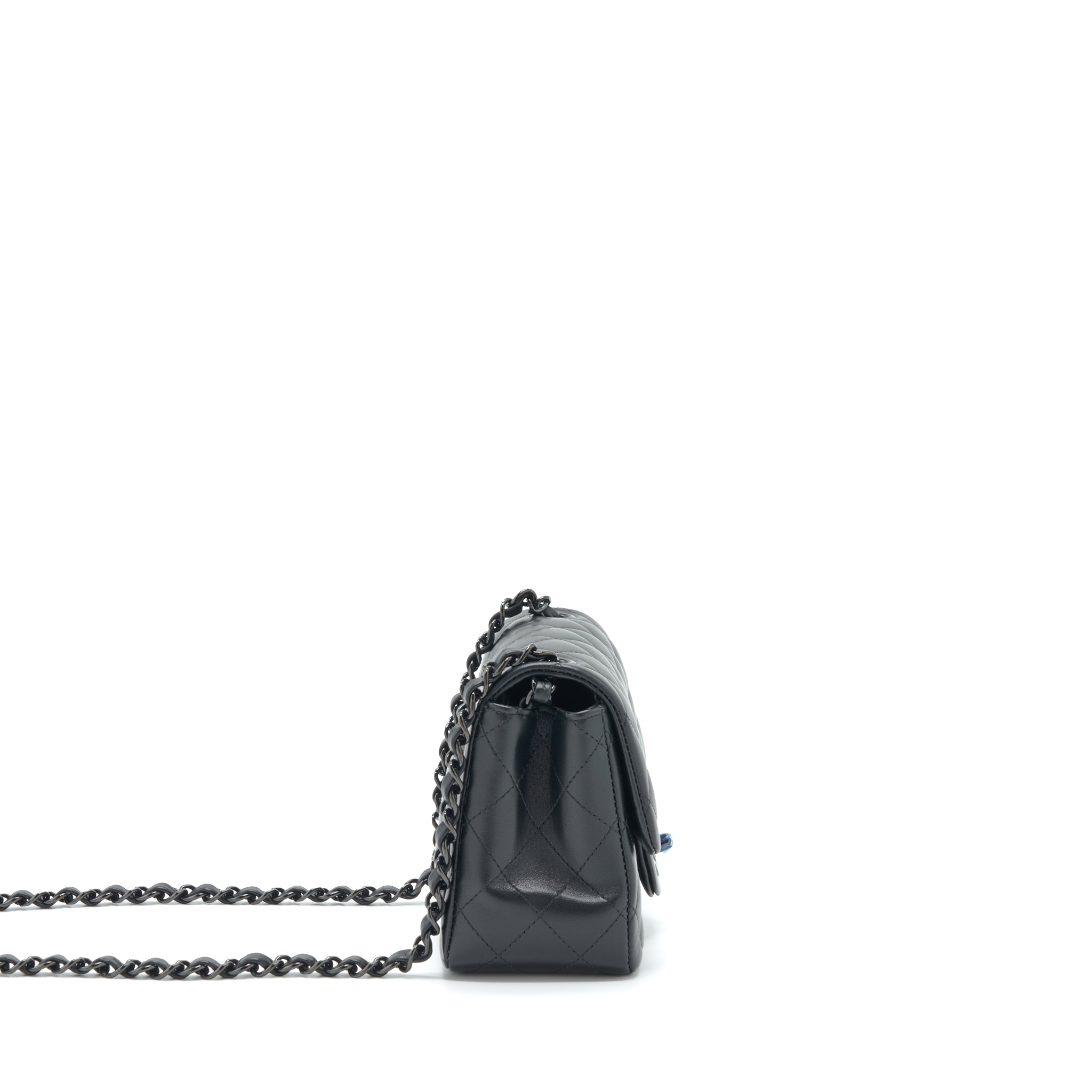 CHANEL MINI SQUARE FLAP BAG LAMBSKIN SO BLACK