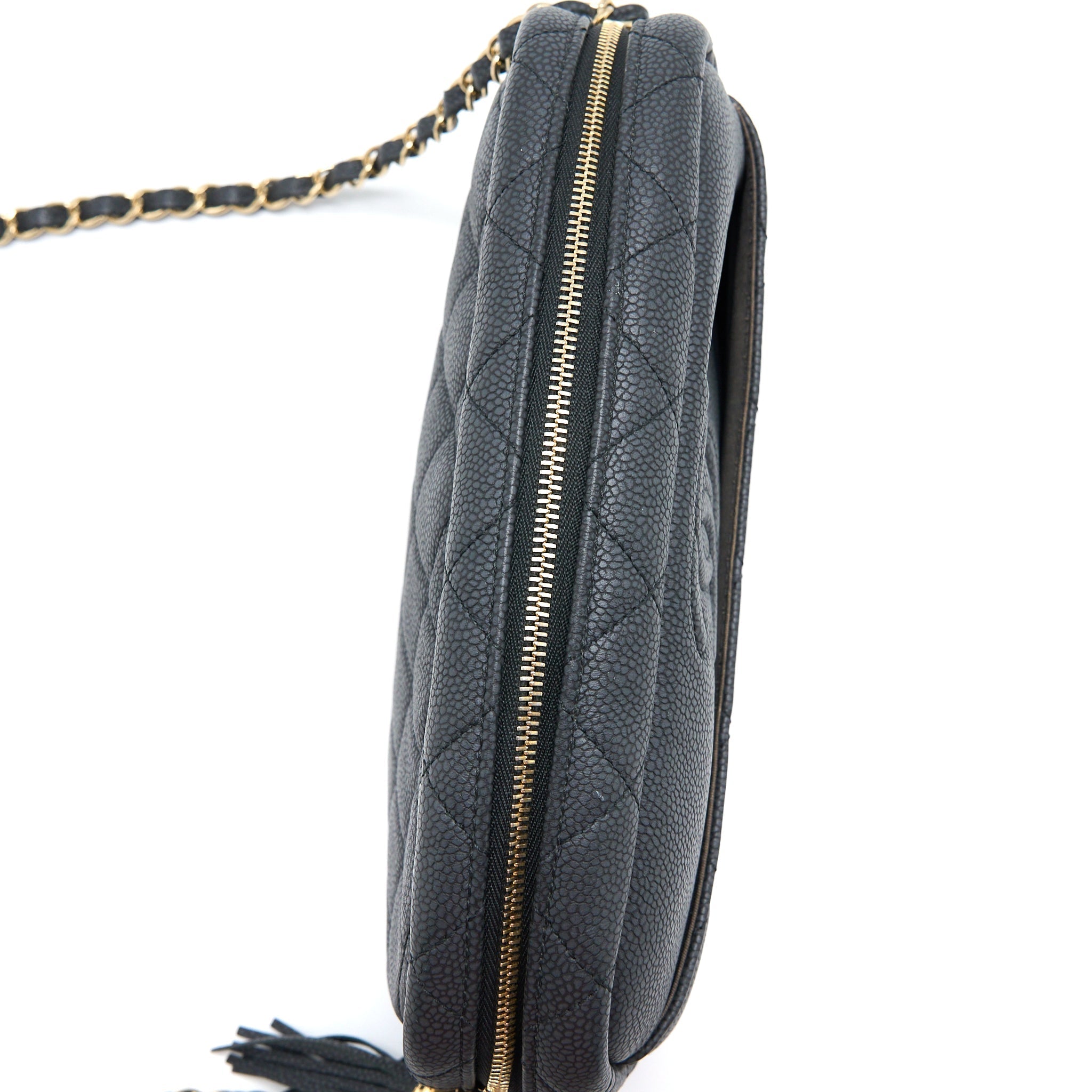 CHANEL LARGE CAMERA BAG GRAINED CALFSKIN DARK GREY LGHW