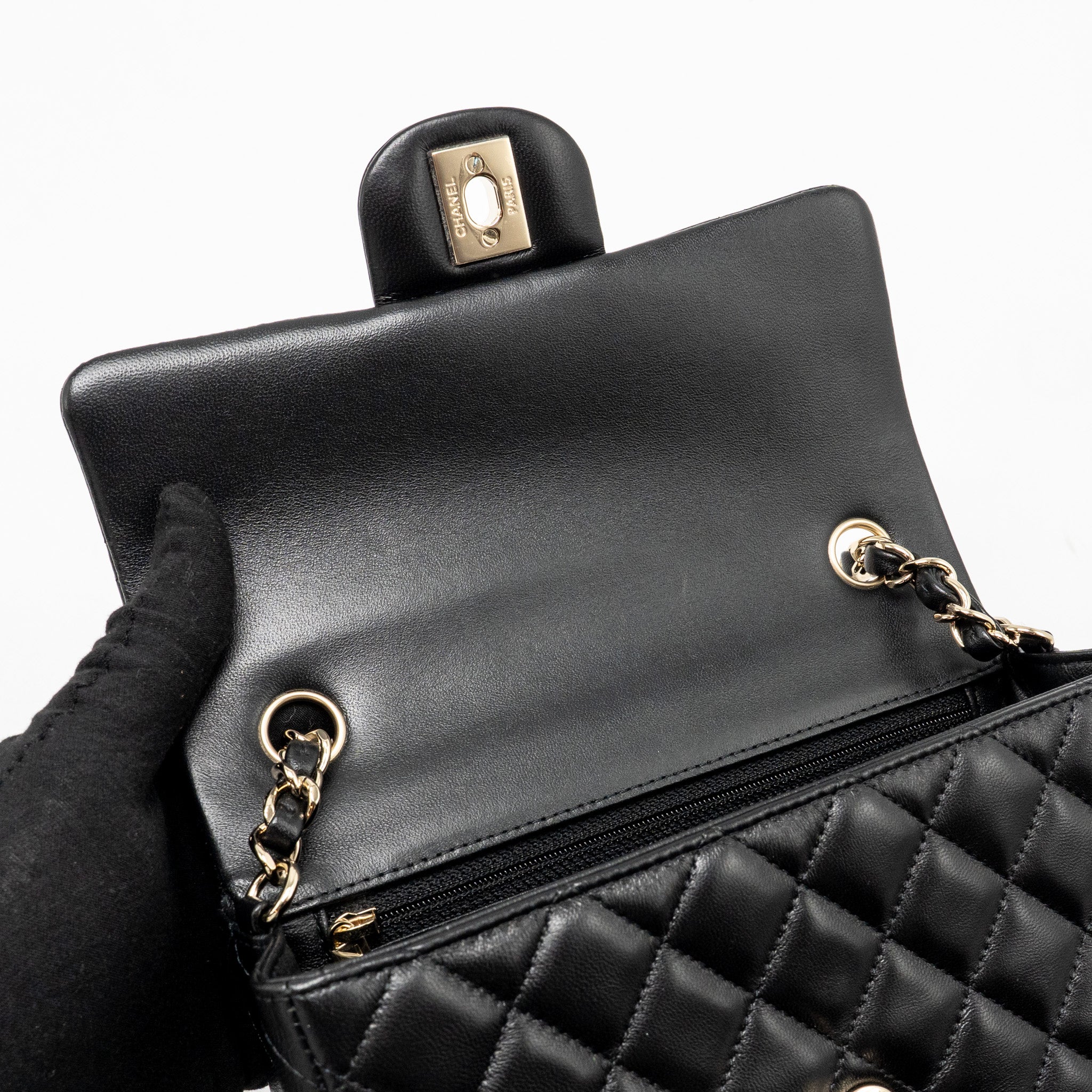 CHANEL MINI RECTANGULAR FLAP BAG LAMBSKIN BLACK LGHW (MICROCHIP)