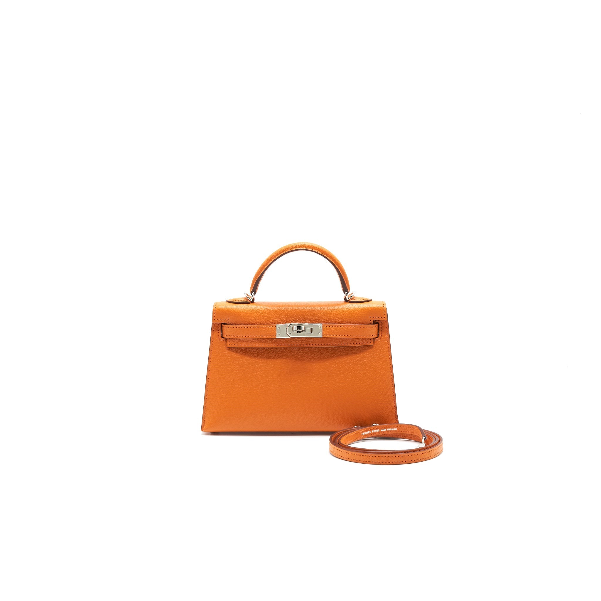 HERMES SAC MINI KELLY Ⅱ VERSO CHEVRE MYSORE ORANGE/ SANGUINE SHW