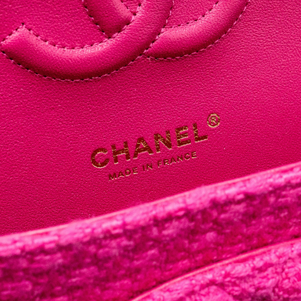CHANEL MEDIUM CLASSIC DOUBLE FLAP BAG TWEED PINK LGHW (MICROCHIP)