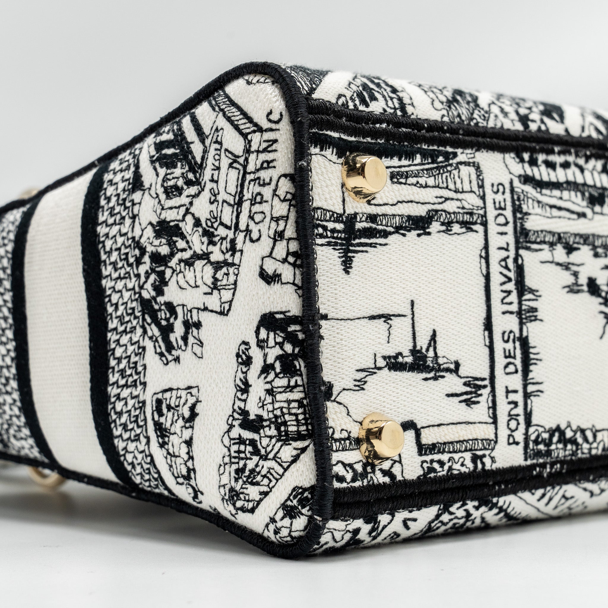 DIOR MEDIUM LADY D-LITE BAG PLAN DE PARIS EMBROIDERY CANVAS BLACK/WHITE LGHW