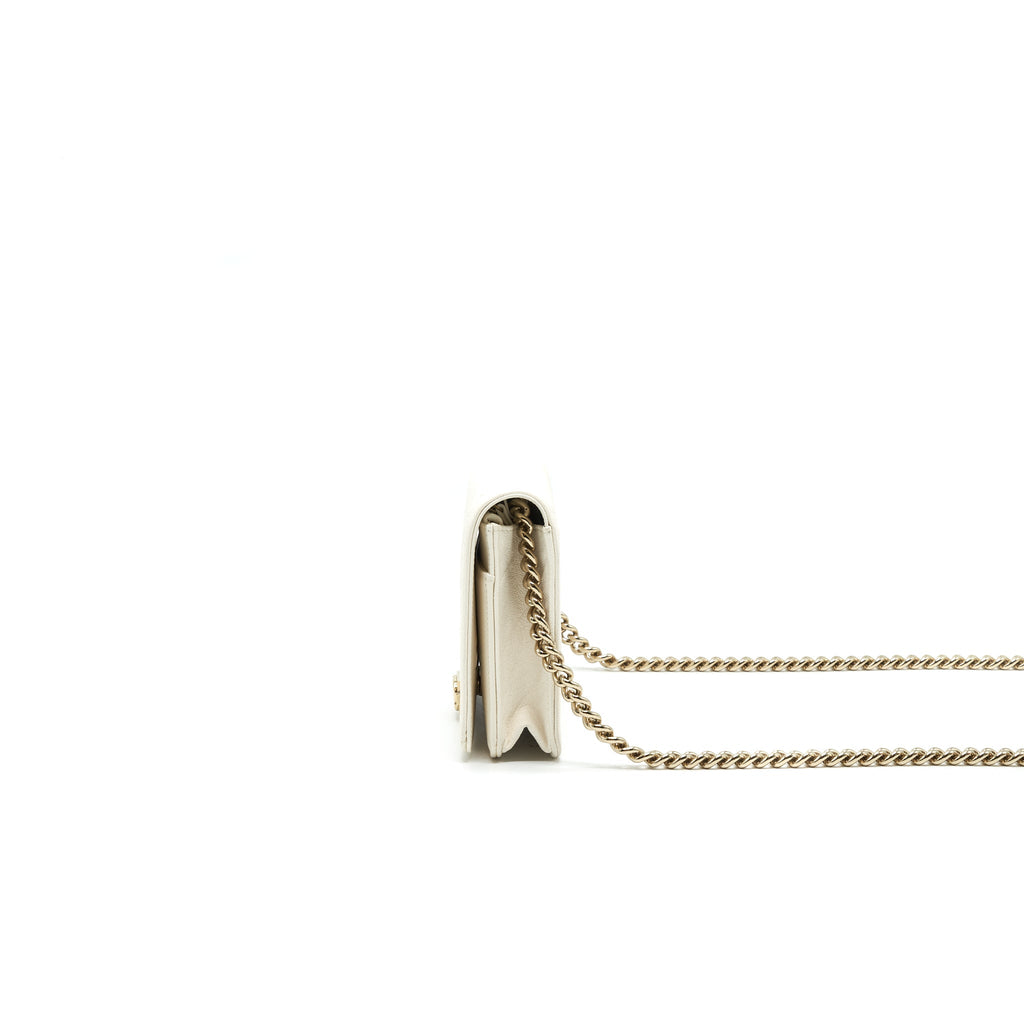 CHANEL CHEVRON CAVIAR WALLET ON CHAIN IVORY LGHW