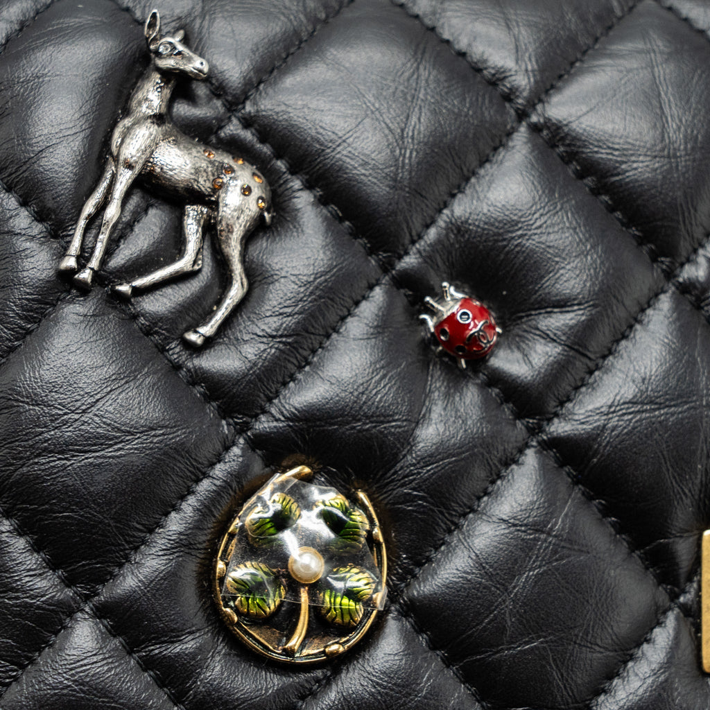 CHANEL 2.55 REISSUE LUCKY CHARMS WALLET ON CHAIN AGED CALFSKIN BLACK GHW