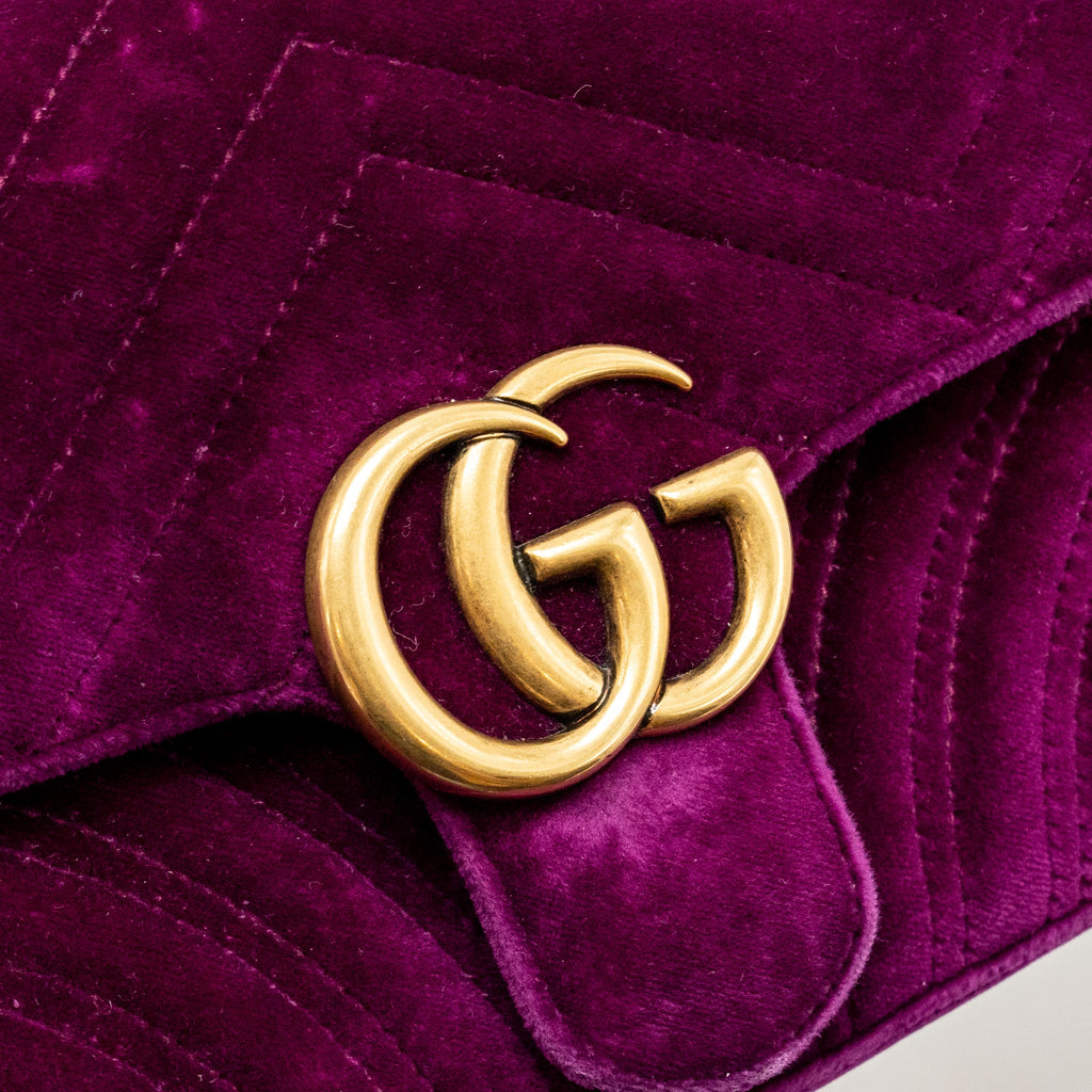 GUCCI MINI GG MARMONT SHOULDER BAG VELVET HOT PINK GHW