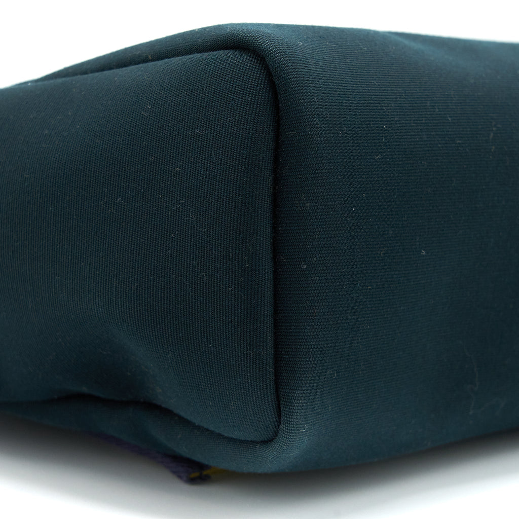 HERMES HERBAG 31 ZIP BAG CANVAS/ HUNTER LEATHER VERT CYPRES-VT OLIVE/ BLUE INDIGO SHW