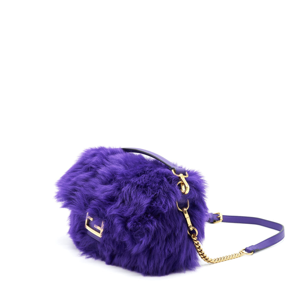 FENDI BAGUETTE FUR HANDBAG PURPLE