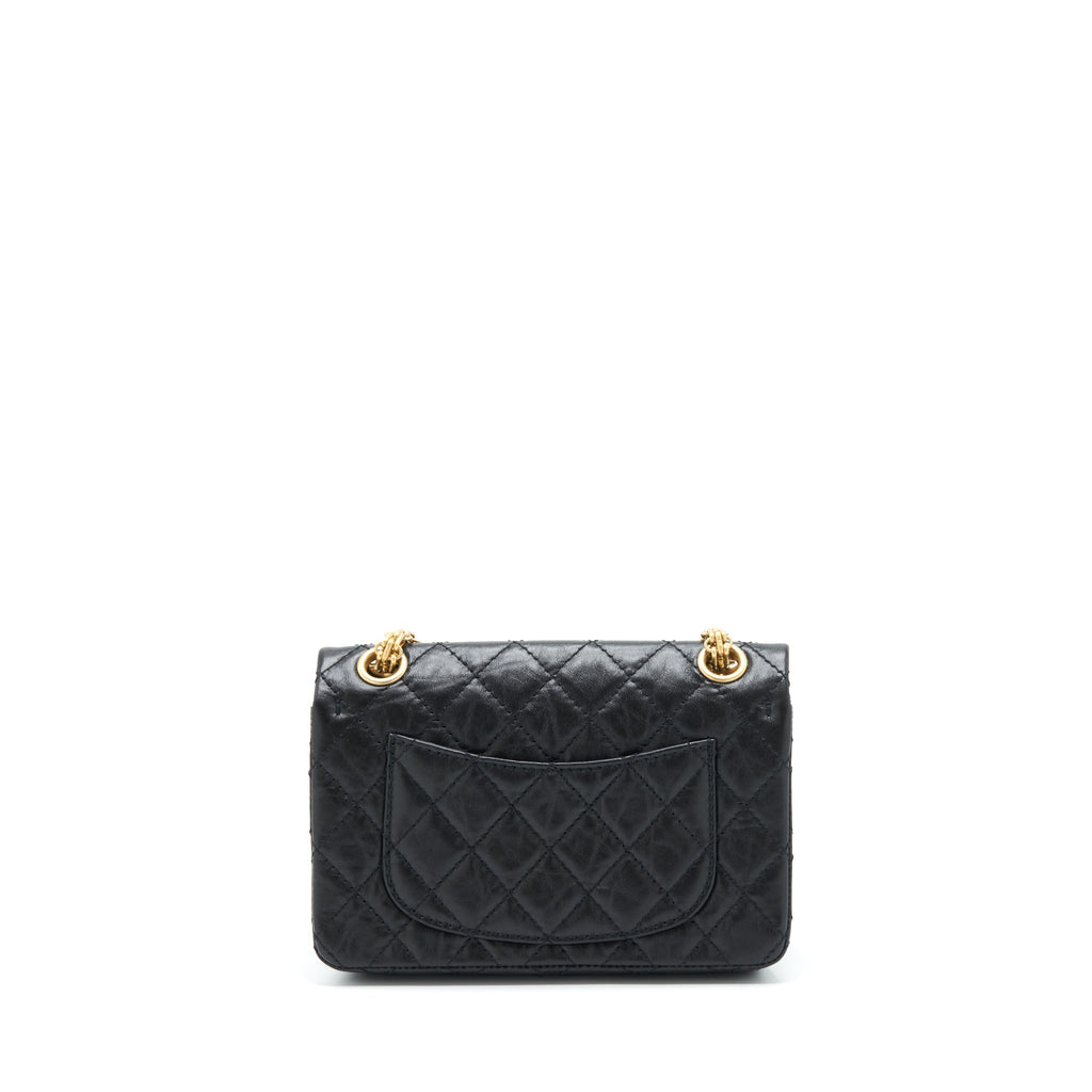 CHANEL MINI 2.55 REISSUE FLAP BAG AGED CALFSKIN BLACK BRUSHED GHW (MICROCHIP)