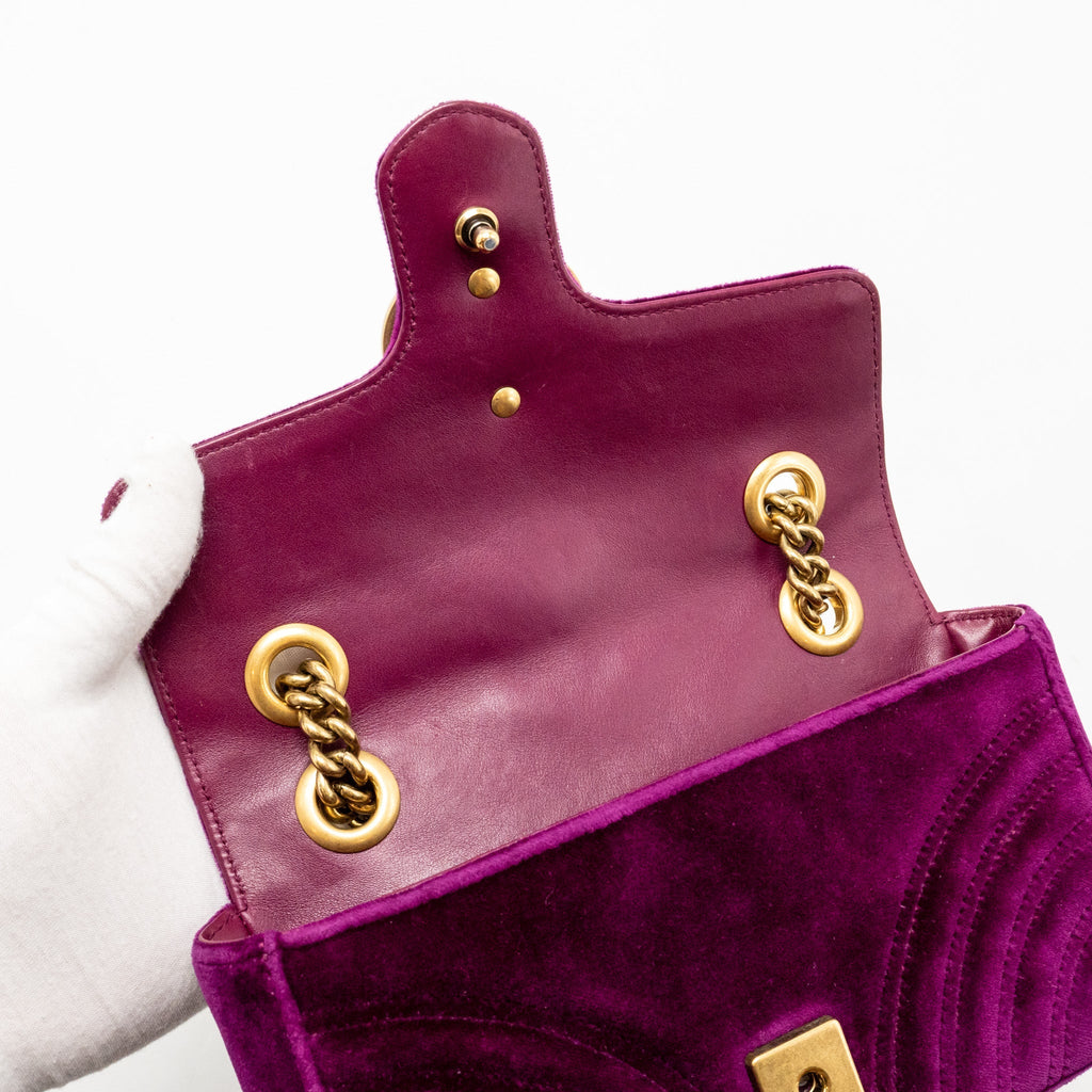 GUCCI MINI GG MARMONT SHOULDER BAG VELVET HOT PINK GHW