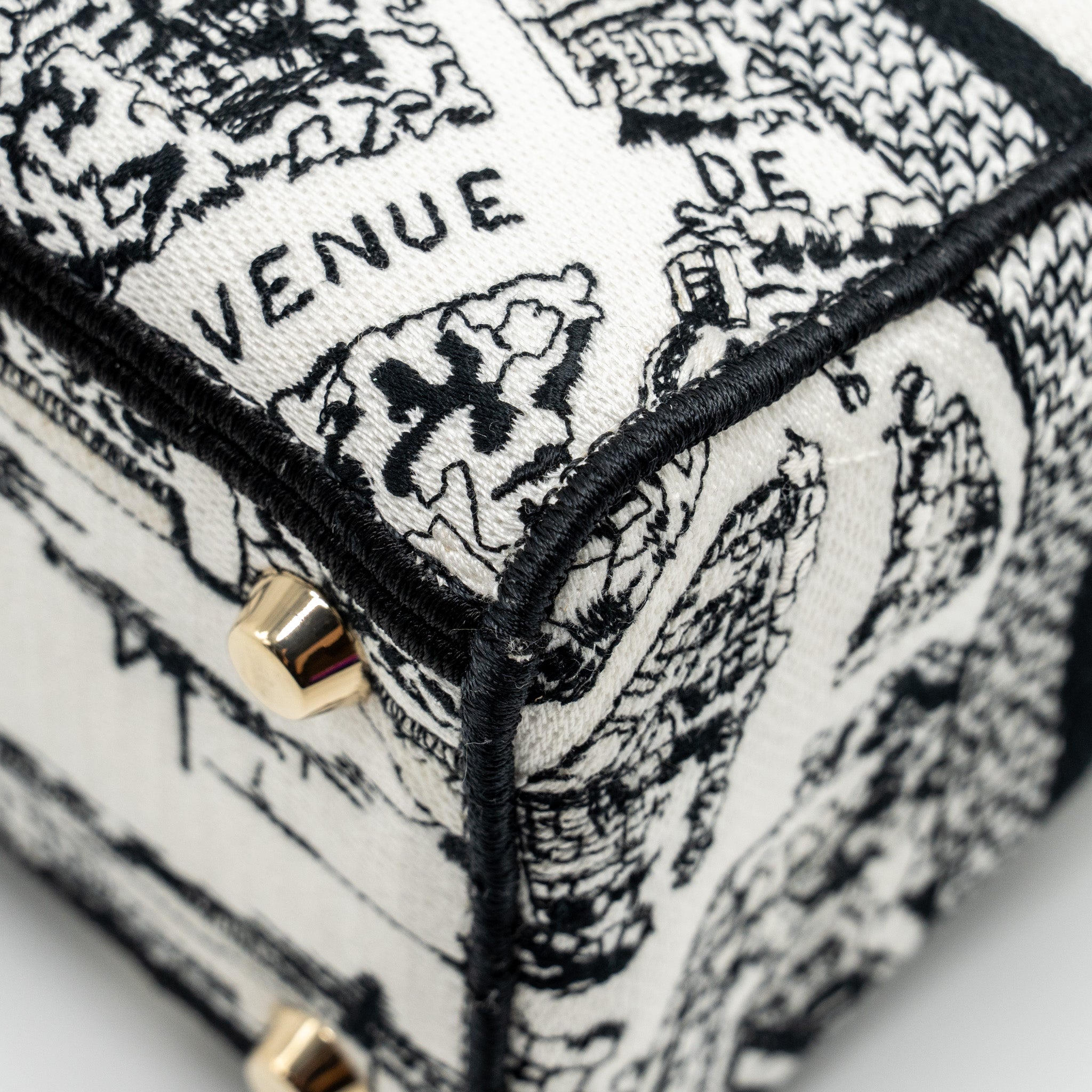 DIOR MEDIUM LADY D-LITE BAG PLAN DE PARIS EMBROIDERY CANVAS BLACK/WHITE LGHW