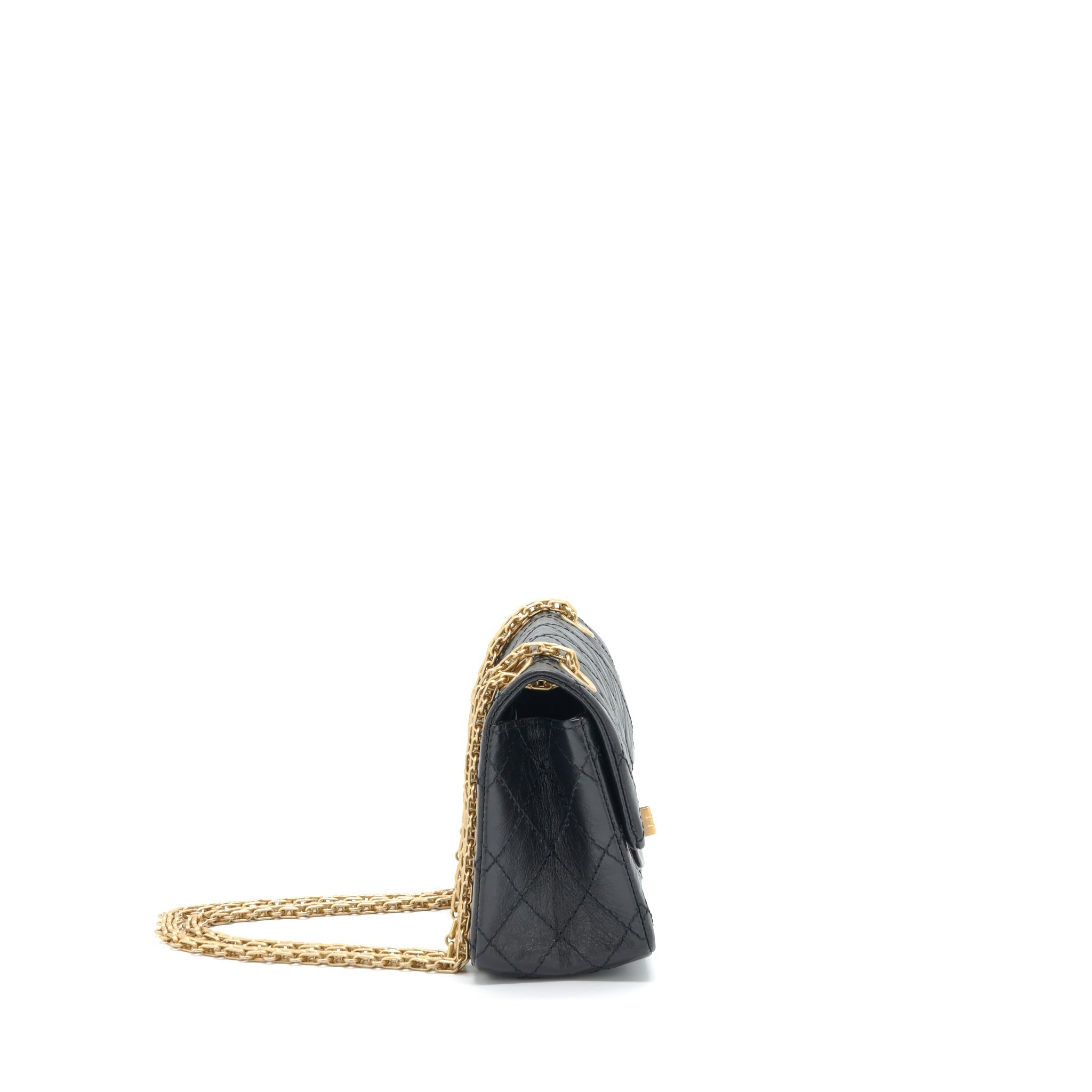 CHANEL MINI 2.55 REISSUE FLAP BAG AGED CALFSKIN BLACK BRUSHED GHW (MICROCHIP)