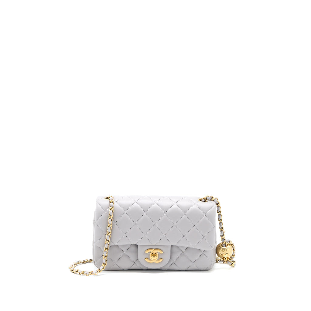 CHANEL PEARL CRUSH MINI RECTANGULAR FLAP BAG LAMBSKIN LIGHT GREY GHW (MICROCHIP)