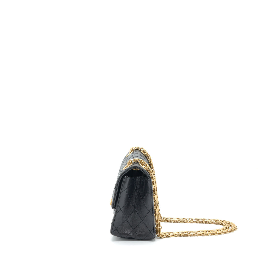 CHANEL MINI 2.55 REISSUE FLAP BAG AGED CALFSKIN BLACK BRUSHED GHW (MICROCHIP)